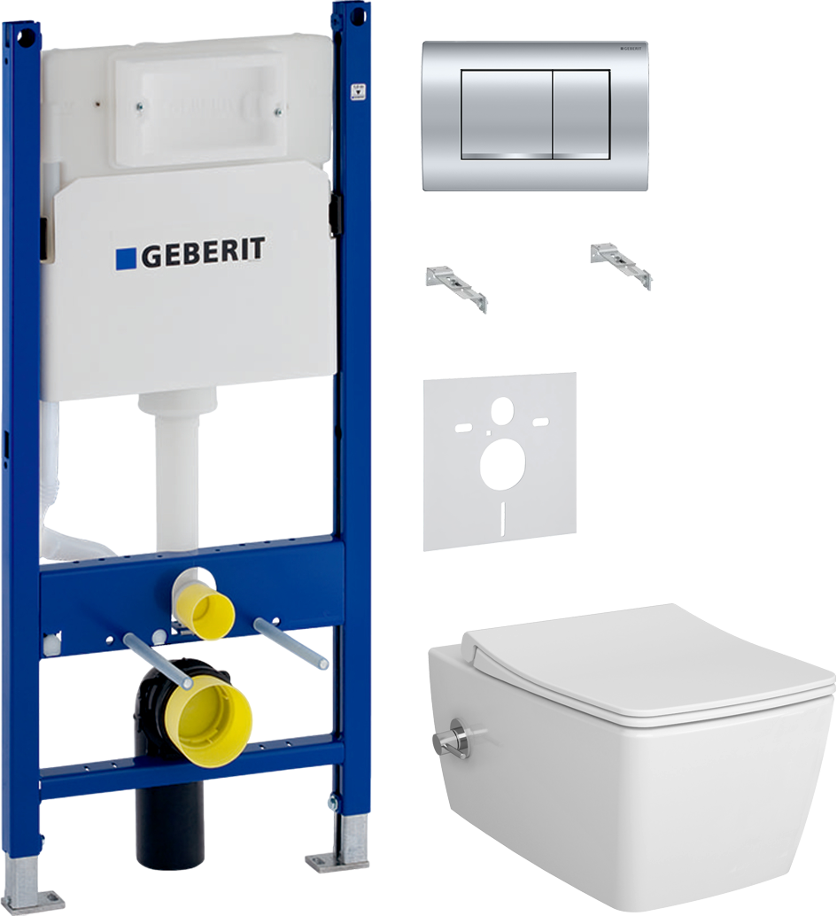 Комплект 4 в 1 Унитаз подвесной VitrA Metropole 7672B003-1684 с функцией биде + Сиденье 122-003-009 с микролифтом, белая + Инсталляция с кнопкой Geberit Duofix Delta 458.163.21.1 цвет хром + Звукоизоляция 156.050.00.1