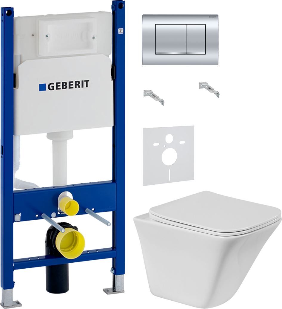 Комплект 4 в 1 Унитаз подвесной BelBagno Marmi BB052CHR + Сиденье BB052SC с микролифтом + Инсталляция с кнопкой Geberit Duofix Delta 458.163.21.1 цвет хром + Звукоизоляция 156.050.00.1