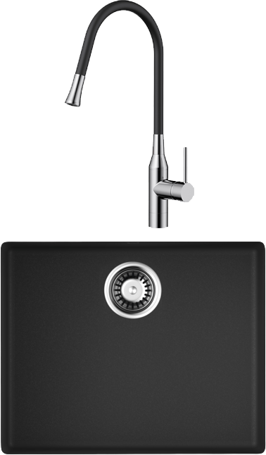 Комплект Мойка Omoikiri Bosen 54-U-BL, черная + Смеситель Yatomi BN-BL, с гибким изливом нержавеющая сталь, черный