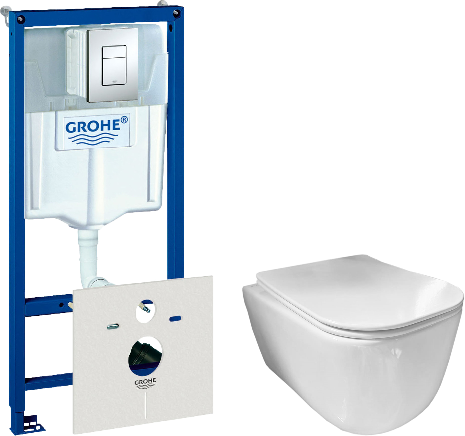 Комплект  Унитаз подвесной Ceramicanova New Day CN3005 с микролифтом, безободковый + Система инсталляции для унитазов Grohe Rapid SL 38772001, 3 в 1 с