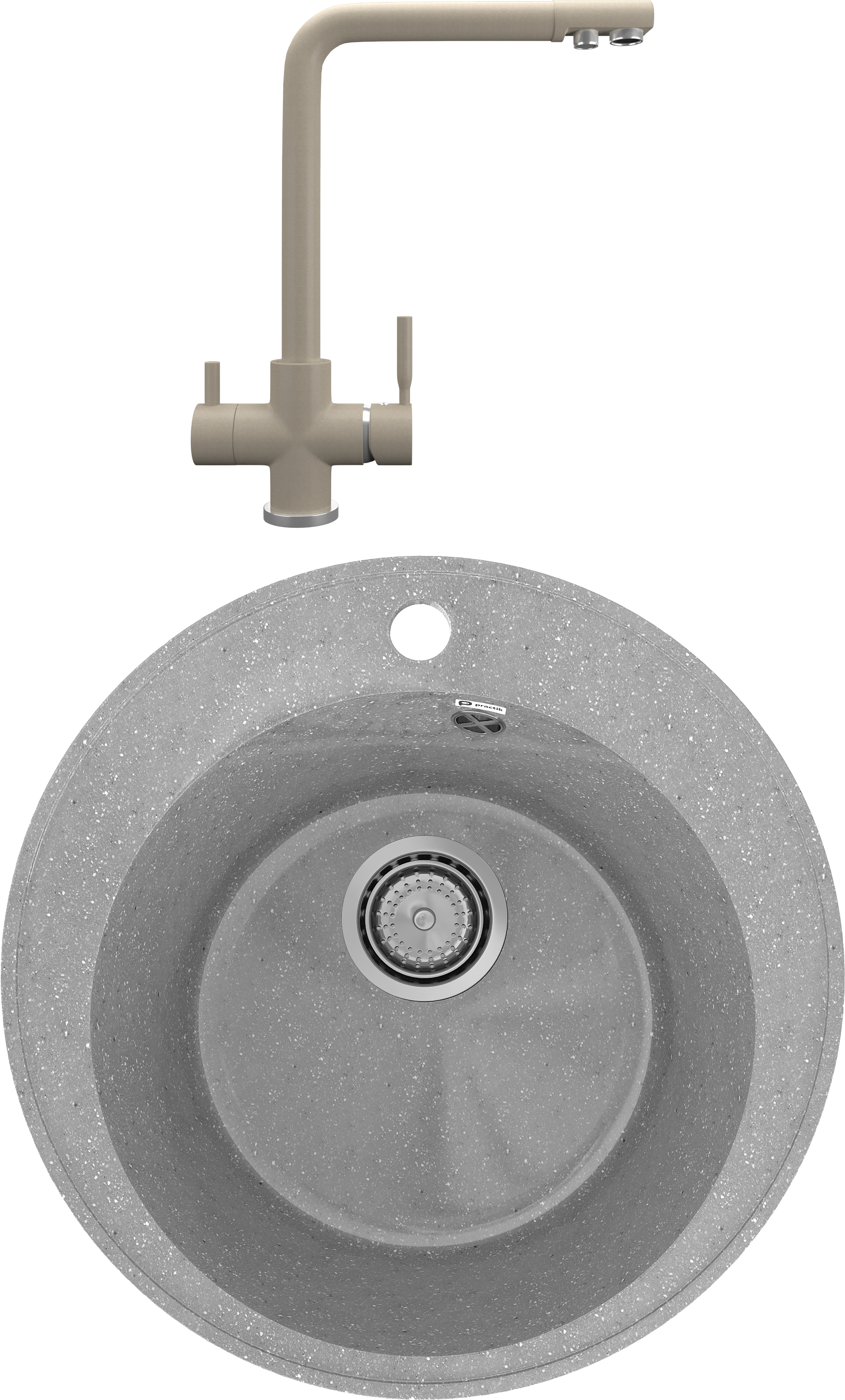 Комплект Мойка Practik PR-M 475-003, светло-серая + Смеситель Ulgran Quartz UQ-016, десерт