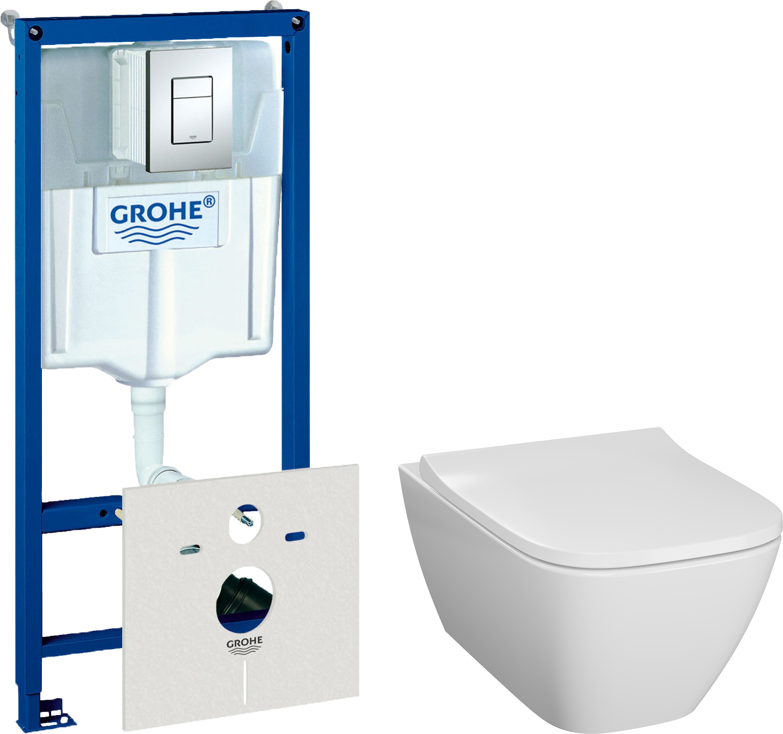 Комплект  Унитаз подвесной Geberit Smyle Square 500.683.01.1 с крышкой-сиденьем с микролифтом + Система инсталляции для унитазов Grohe Rapid SL 387720