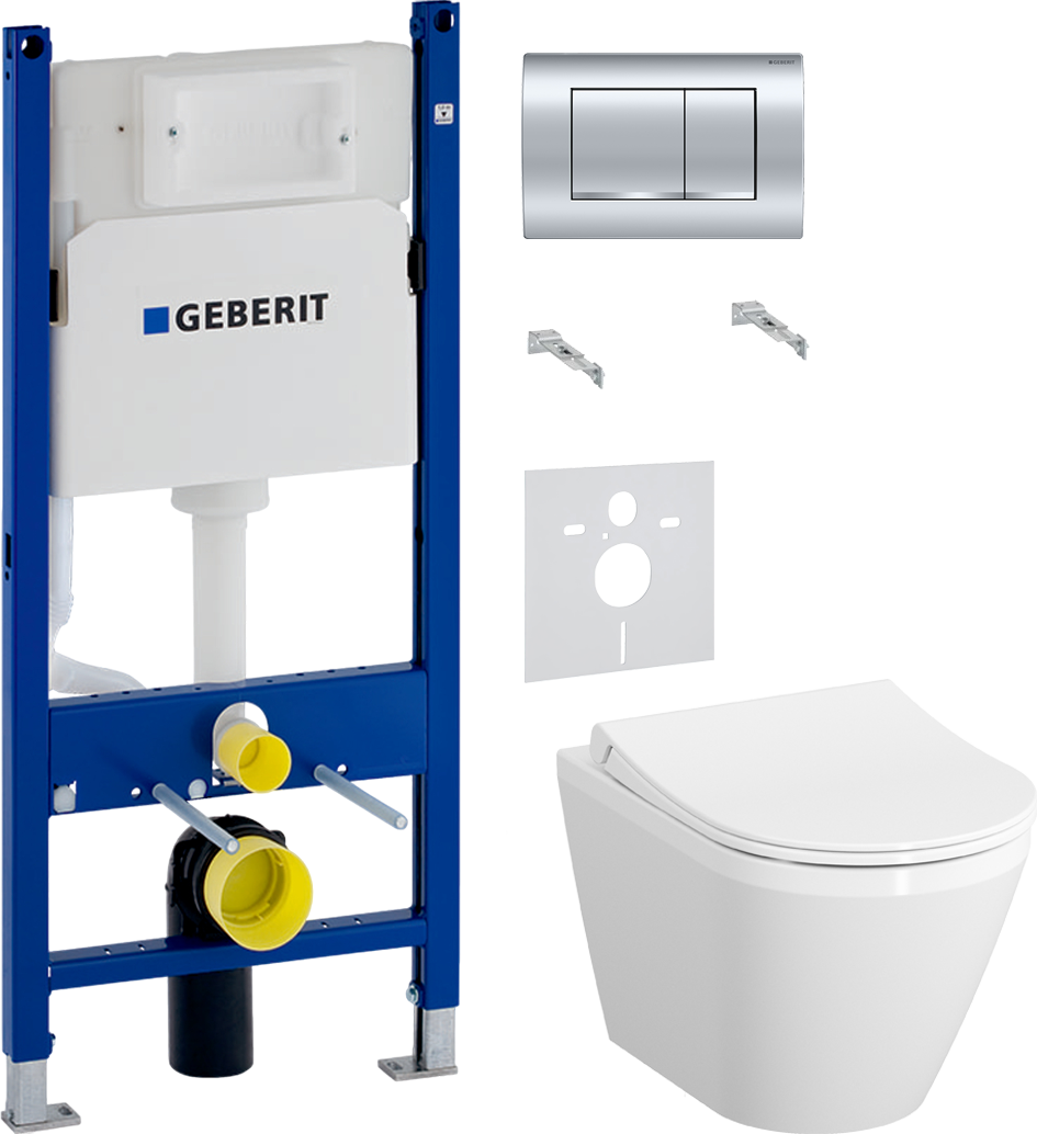 Комплект 4 в 1 Унитаз подвесной VitrA Integra Round 7041B003-0075 + Сиденье 110-003-019 + Инсталляция с кнопкой Geberit Duofix Delta 458.163.21.1 цвет хром + Звукоизоляция 156.050.00.1