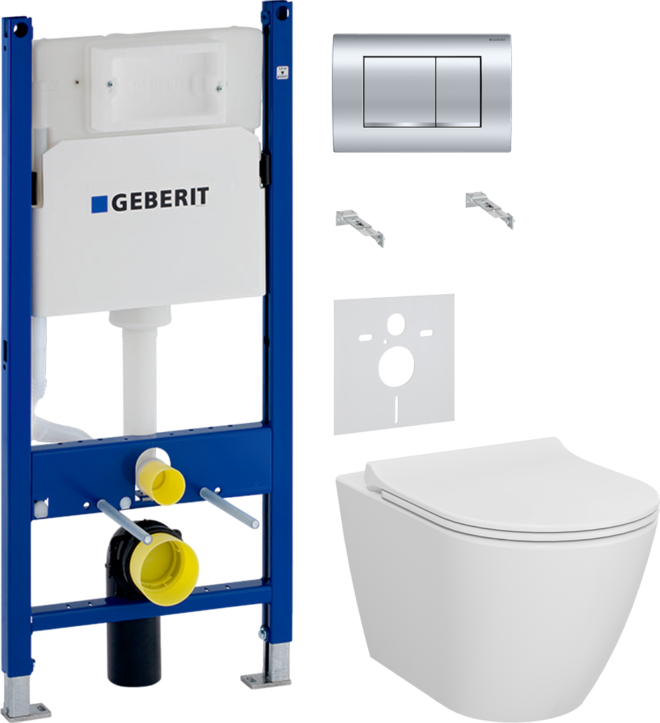 Комплект 4 в 1 Унитаз подвесной VitrA Sanibelle 7551B003-0075 безободковый + Сиденье 801-003-019 с микролифтом + Инсталляция с кнопкой Geberit Duofix Delta 458.163.21.1 цвет хром + Звукоизоляция 156.050.00.1