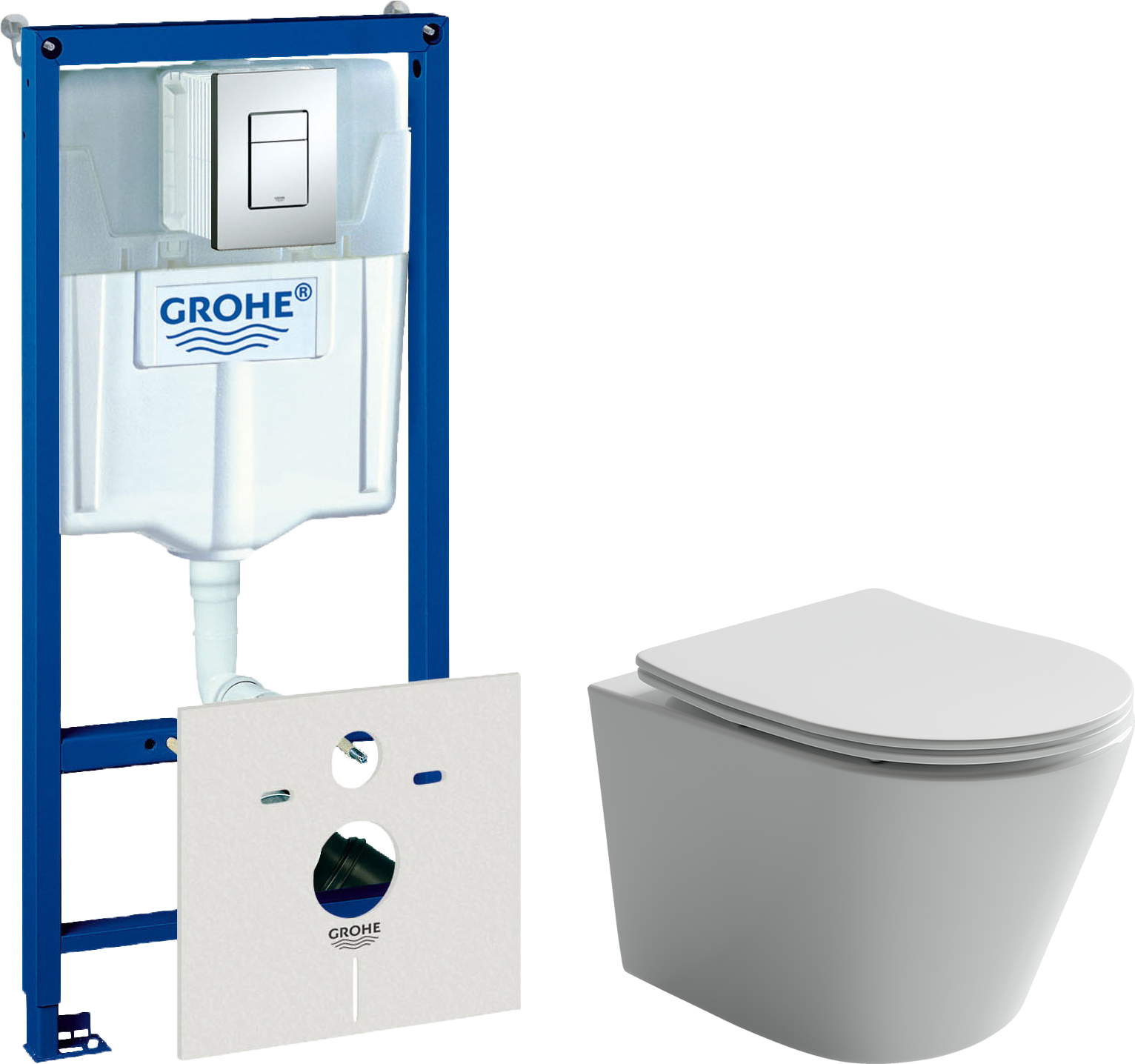 Комплект  Унитаз подвесной Ceramicanova Balearica Rimless CN6000 белый + Система инсталляции для унитазов Grohe Rapid SL 38772001, 3 в 1 с кнопкой смы