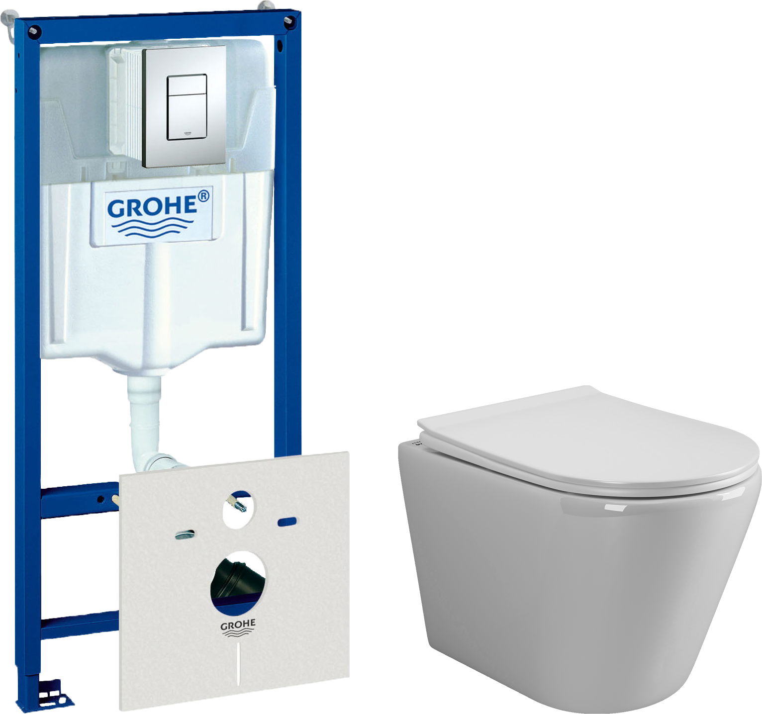 Комплект  Унитаз подвесной Ceramicanova Highlight Rimless CN1804 с микролифтом, безободковый + Система инсталляции для унитазов Grohe Rapid SL 3877200