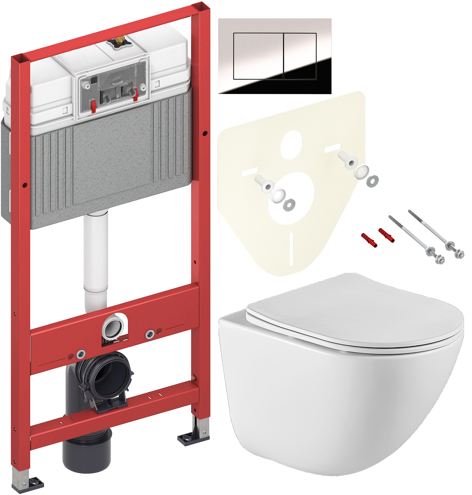 Комплект 3 в 1 Унитаз подвесной BelBagno Amanda BB051CHR + Сиденье BB051SC + Инсталляция с кнопкой TECE Now 9400412