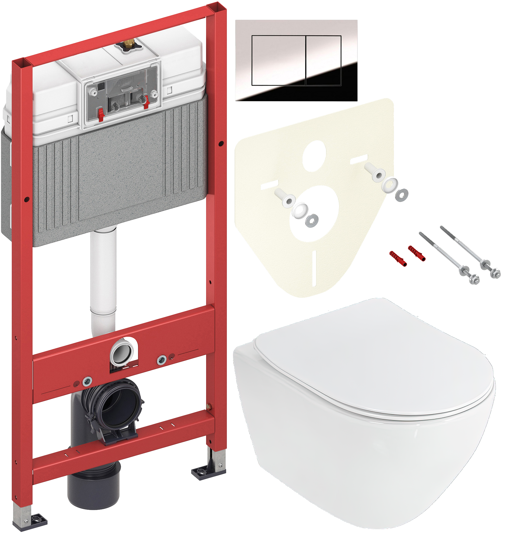 Комплект 3 в 1 Унитаз подвесной Cezares Stylus CZR-513-TH-R + Сиденье CZR-2316-SC + Инсталляция с кнопкой TECE Now 9400412