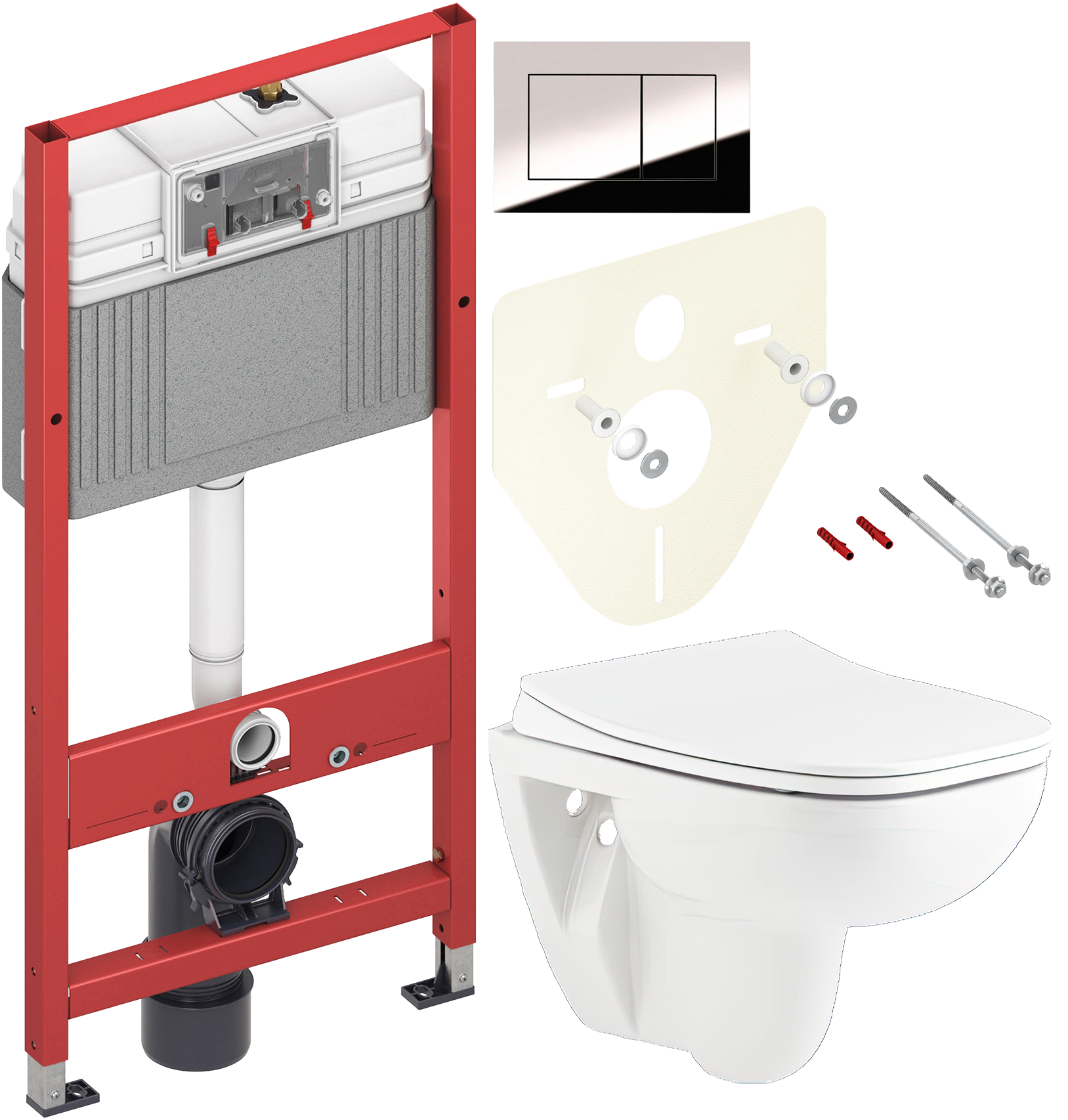 Комплект 3 в 1 Унитаз подвесной Seramiksan Petite A101002H + Сиденье AG50006 + Инсталляция с кнопкой TECE Now 9400412