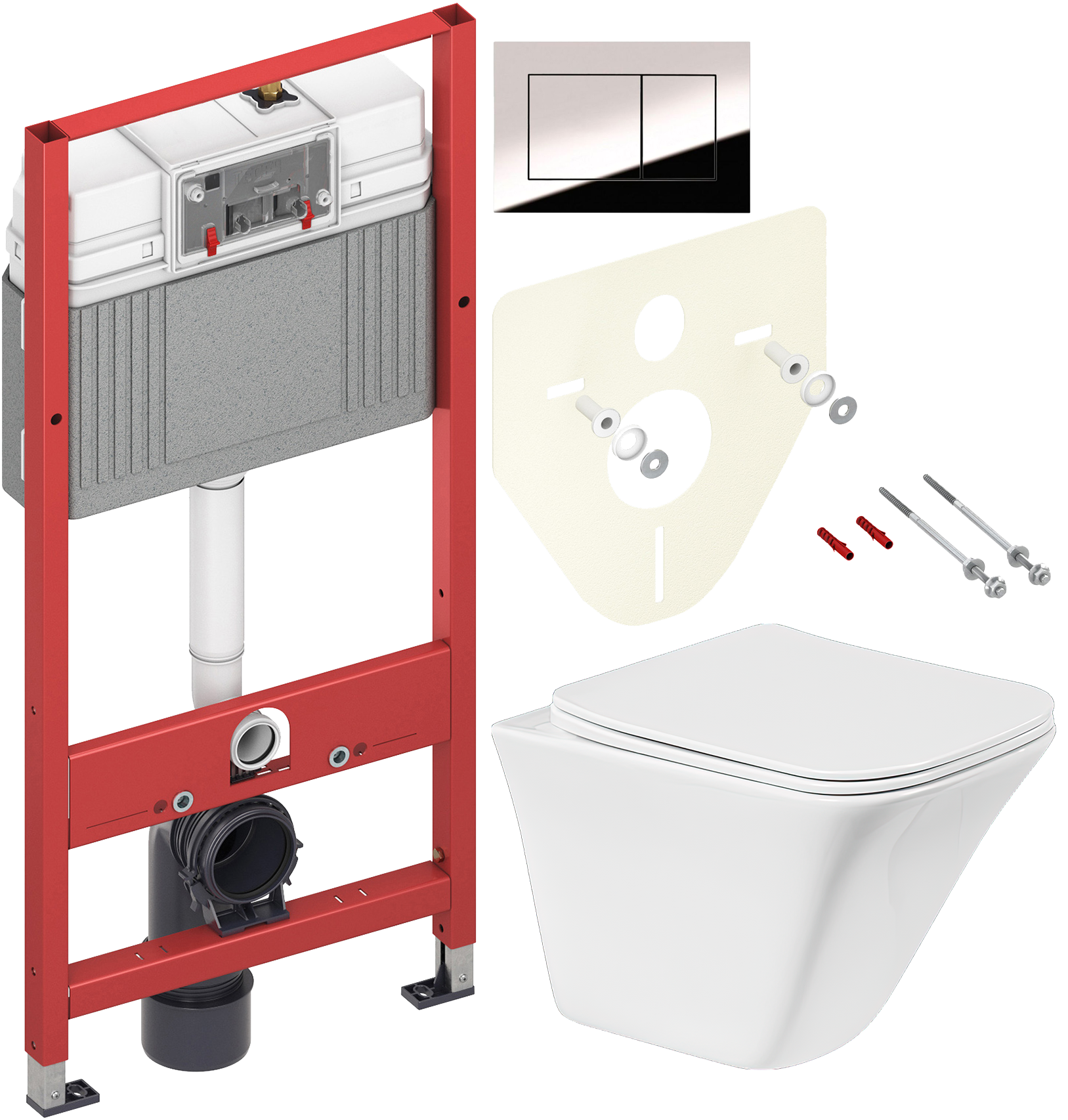 Комплект 3 в 1 Унитаз подвесной BelBagno Marmi BB052CHR + Сиденье BB052SC + Инсталляция с кнопкой TECE Now 9400412