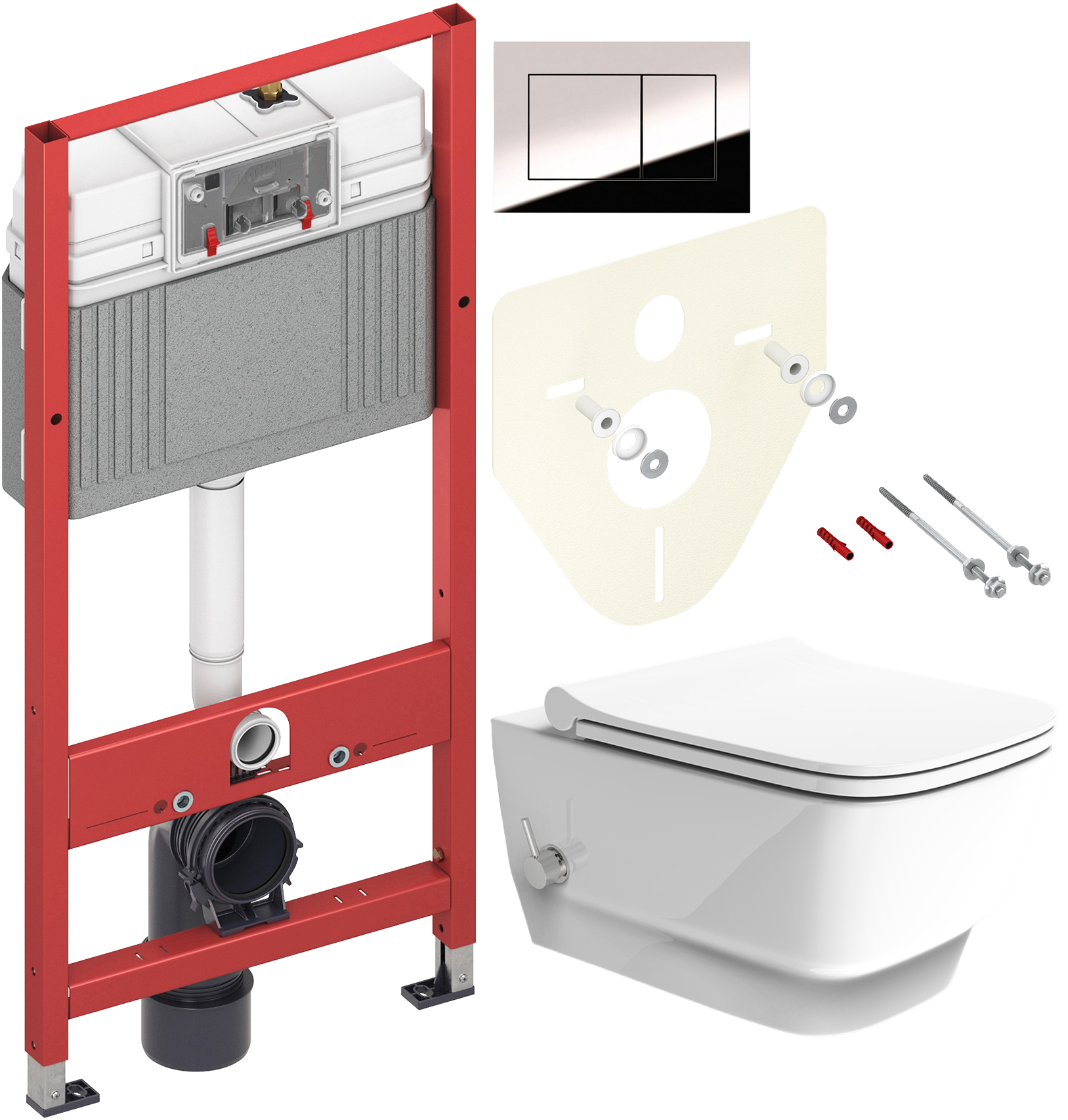 Комплект 3 в 1 Унитаз подвесной Boheme Bello 971-2-W + Сиденье 975-W + Инсталляция с кнопкой TECE Now 9400412