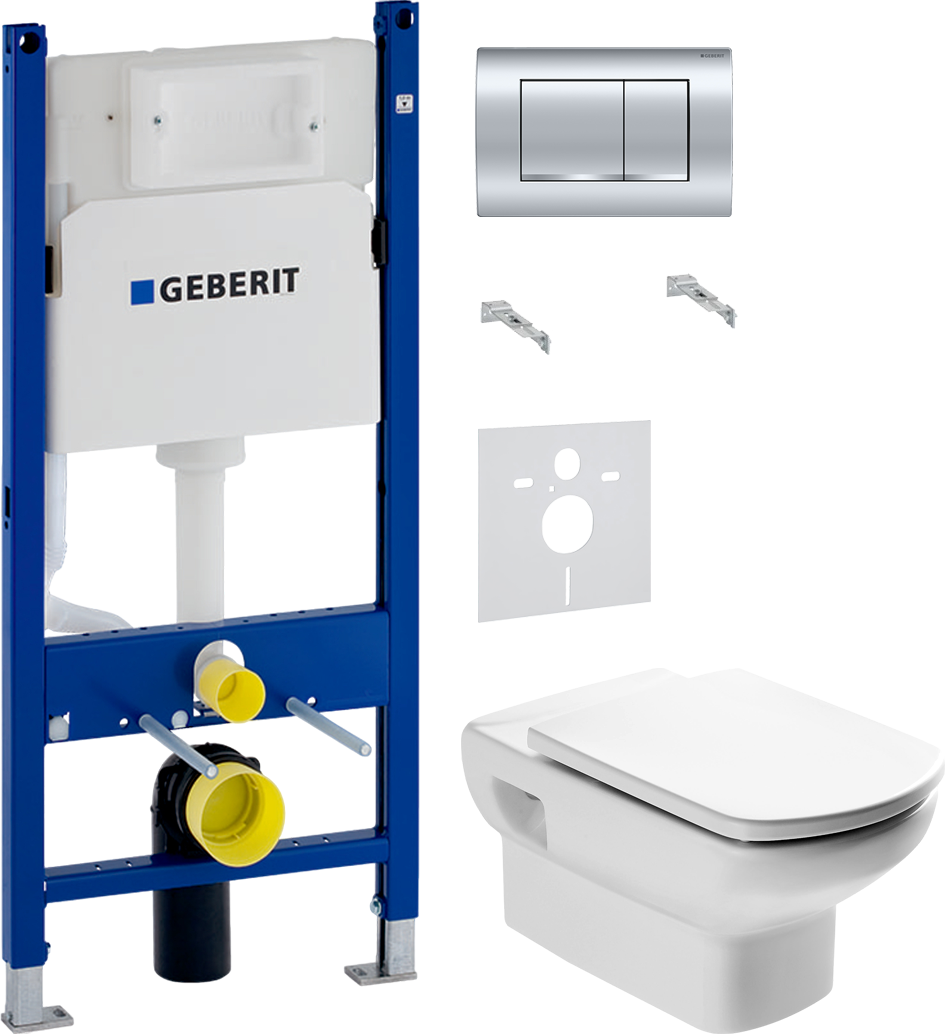 Комплект 4 в 1 Унитаз подвесной Roca Dama senso 346517000 + Сиденье Dama Senso ZRU9302820 c микролифтом, петли хром + Инсталляция с кнопкой Geberit Duofix Delta 458.163.21.1 цвет хром + Звукоизоляция 156.050.00.1