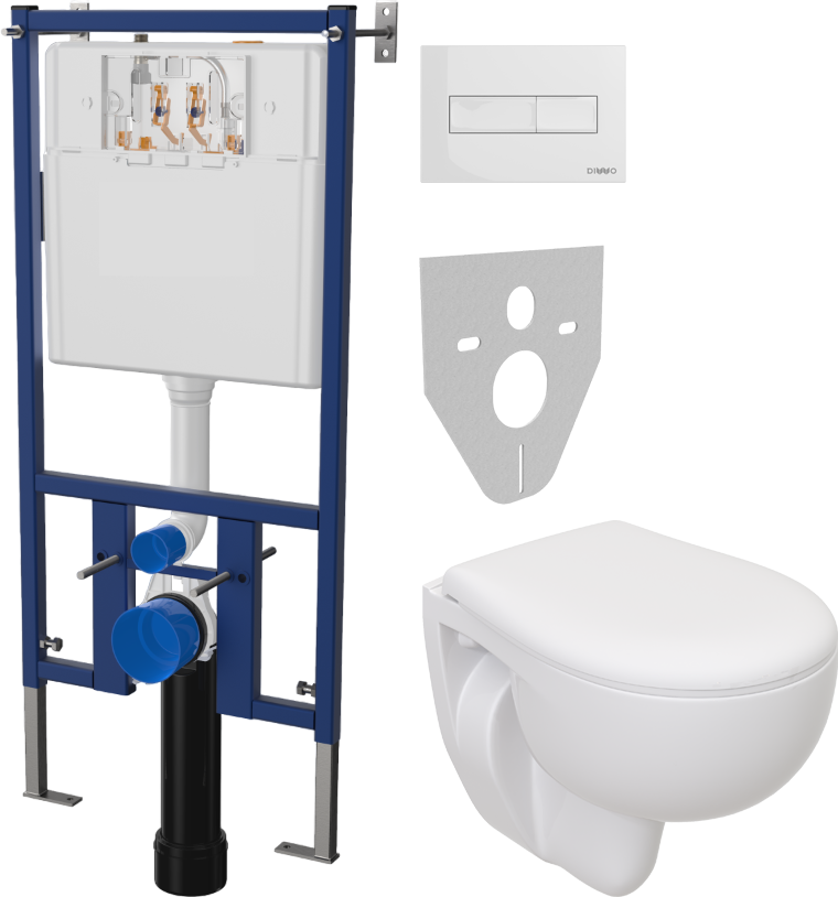 Комплект 4 в 1 Унитаз подвесной Seramiksan Natura A051041H + Сиденье AG50002 + Инсталляция DIWO 4501 + Кнопка 7320 цвет глянцевый белый