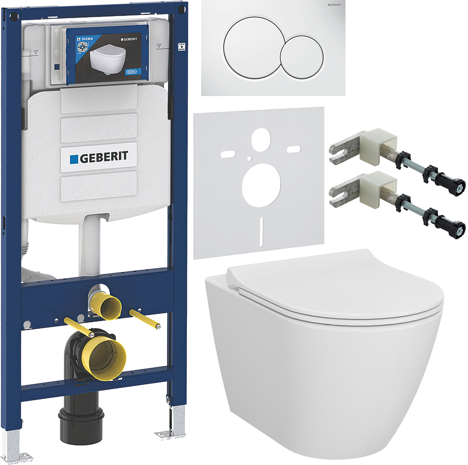 Комплект 6 в 1 Унитаз подвесной VitrA Sanibelle 7551B003-0075 безободковый + Сиденье 801-003-019 с микролифтом + Инсталляция Geberit Duofix UP 320 111.300.00.5 (111.950.00.6) + Кнопка Sigma 01 115.770.11.5 цвет белый + Крепления 111.815.00.1 к стене + Зву