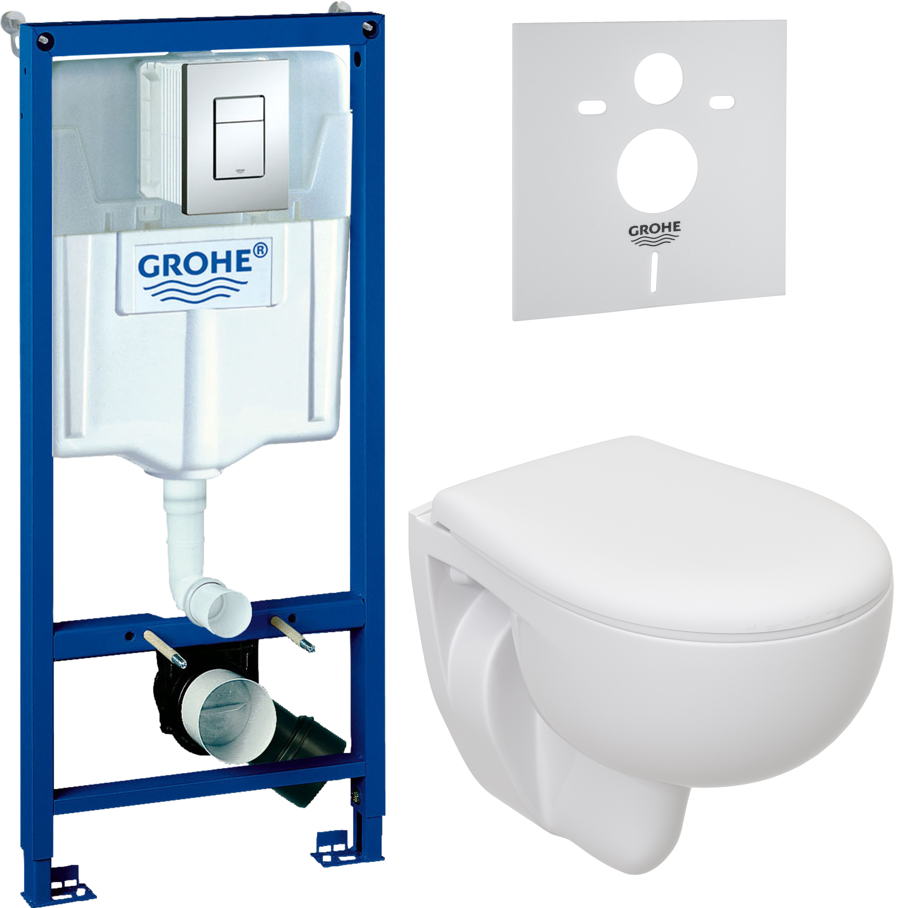 Комплект 4 в 1 Унитаз подвесной Seramiksan Natura A051041H + Сиденье AG50002 + Инсталляция с кнопкой Grohe Rapid SL 38772001 цвет хром + Звукоизоляция 37131000