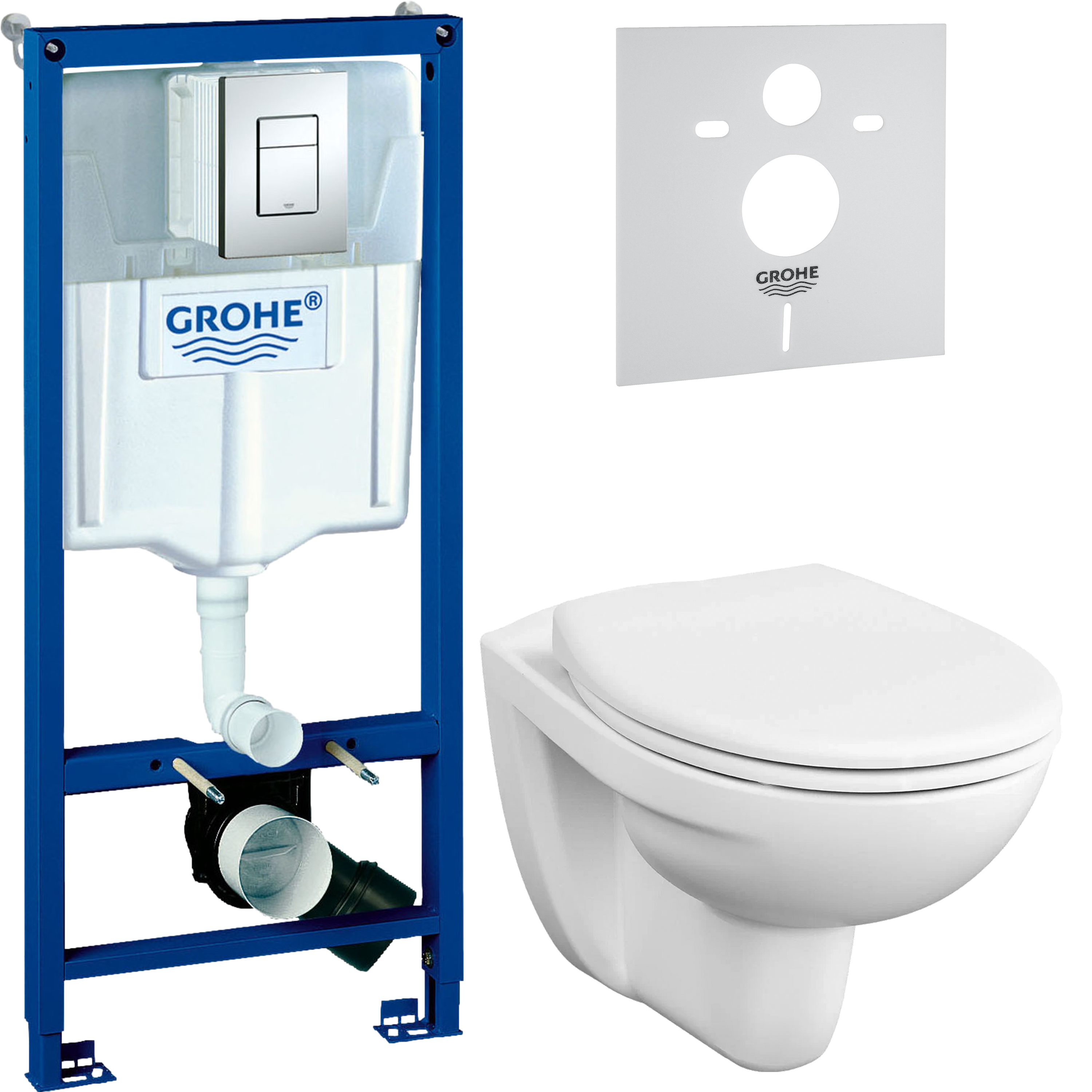 Комплект 4 в 1 Унитаз подвесной VitrA S10 7855B003-0075 + Сиденье S20 84-003-019 с микролифтом, петли хром + Инсталляция с кнопкой Grohe Rapid SL 38772001 цвет хром + Звукоизоляция 37131000