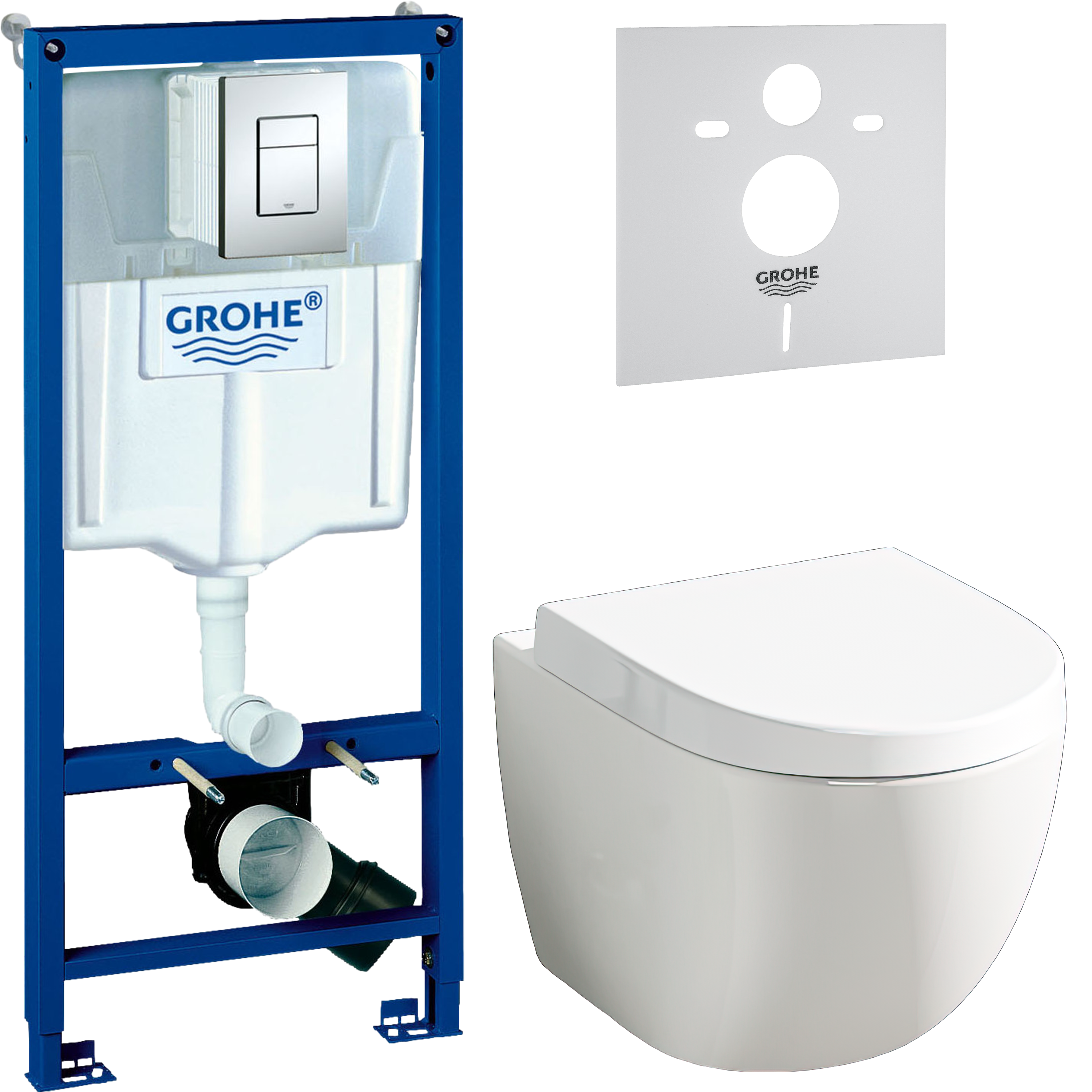 Комплект 4 в 1 Унитаз подвесной VitrA Sento 7748B003-0075 + Сиденье с микролифтом, петли хром + Инсталляция с кнопкой Grohe Rapid SL 38772001 цвет хром + Звукоизоляция 37131000