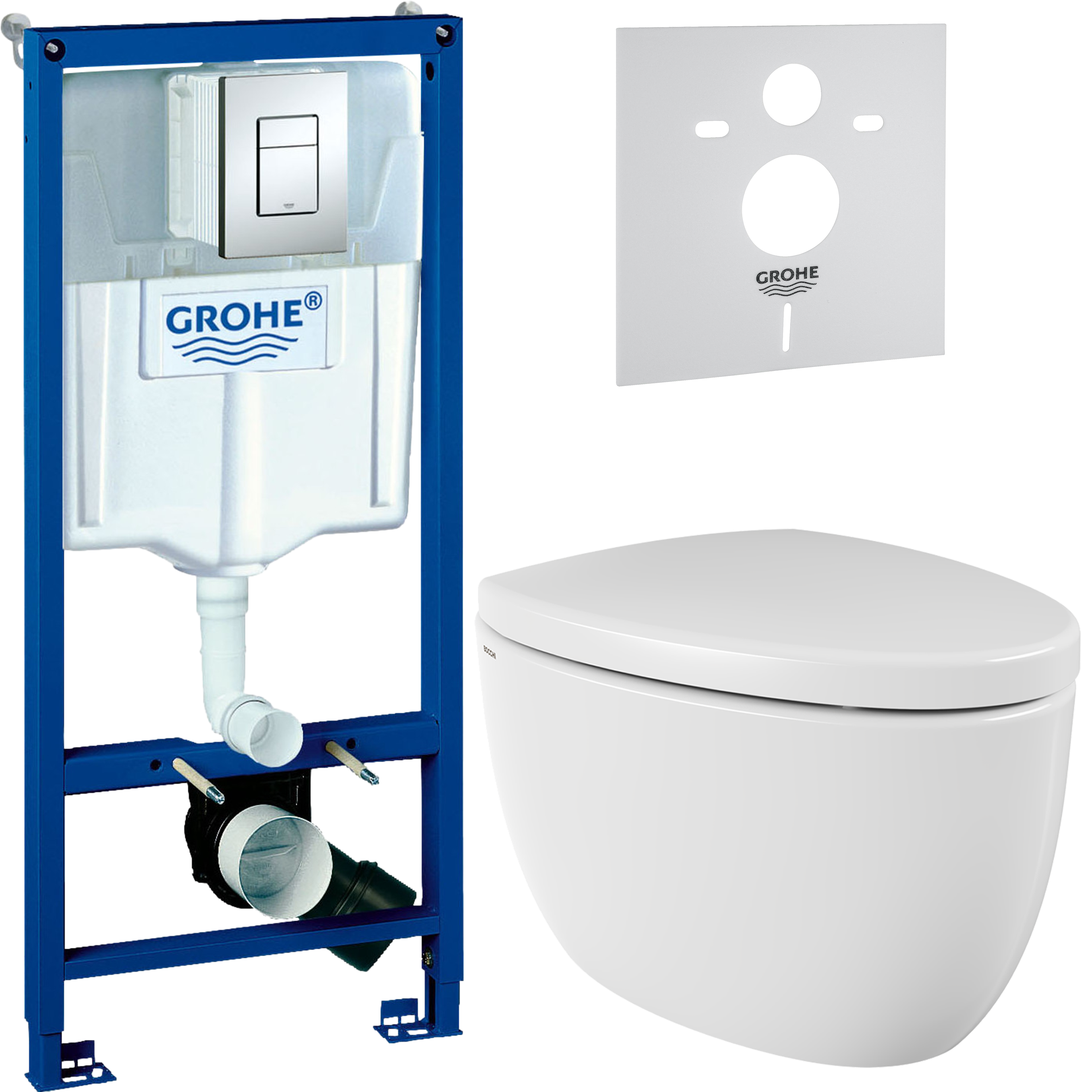 Комплект 4 в 1 Унитаз подвесной BOCCHI Etna белый + Сиденье белая, с микролифтом + Инсталляция с кнопкой Grohe Rapid SL 38772001 цвет хром + Звукоизоляция 37131000