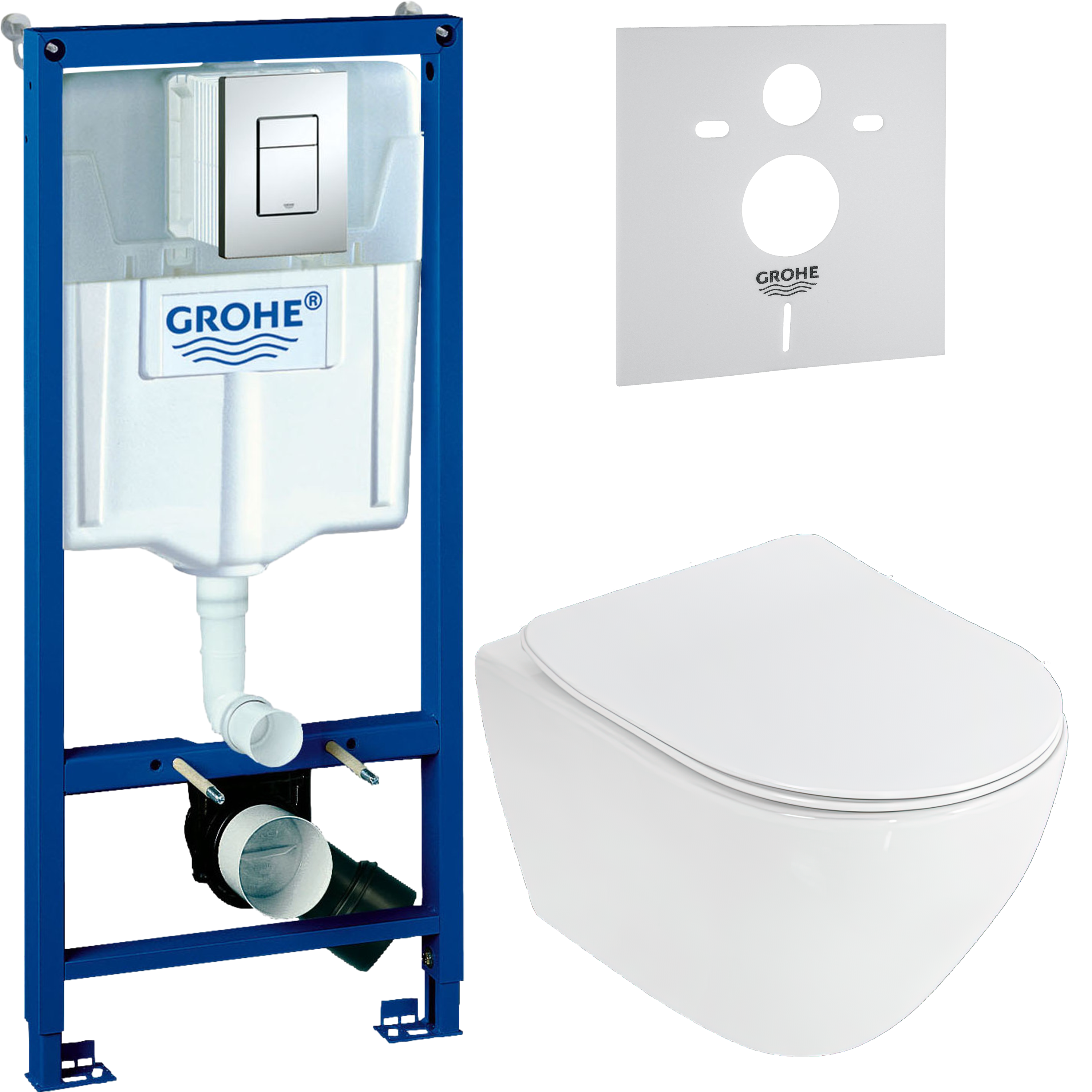 Комплект 4 в 1 Унитаз подвесной Cezares Stylus CZR-513-TH-R + Сиденье CZR-2316-SC с микролифтом + Инсталляция с кнопкой Grohe Rapid SL 38772001 цвет хром + Звукоизоляция 37131000