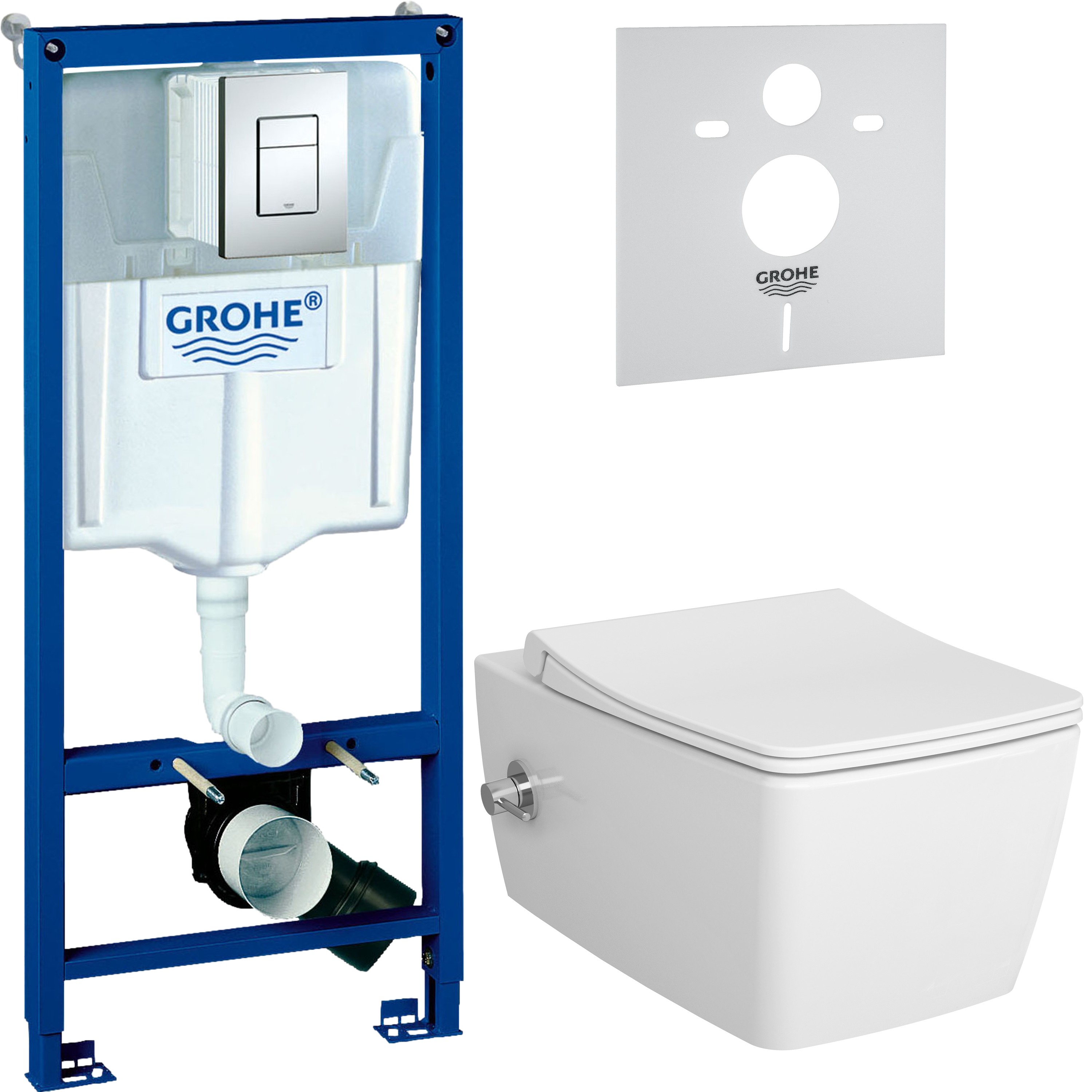 Комплект 4 в 1 Унитаз подвесной VitrA Metropole 7672B003-1684 с функцией биде + Сиденье 122-003-009 с микролифтом, белая + Инсталляция с кнопкой Grohe Rapid SL 38772001 цвет хром + Звукоизоляция 37131000