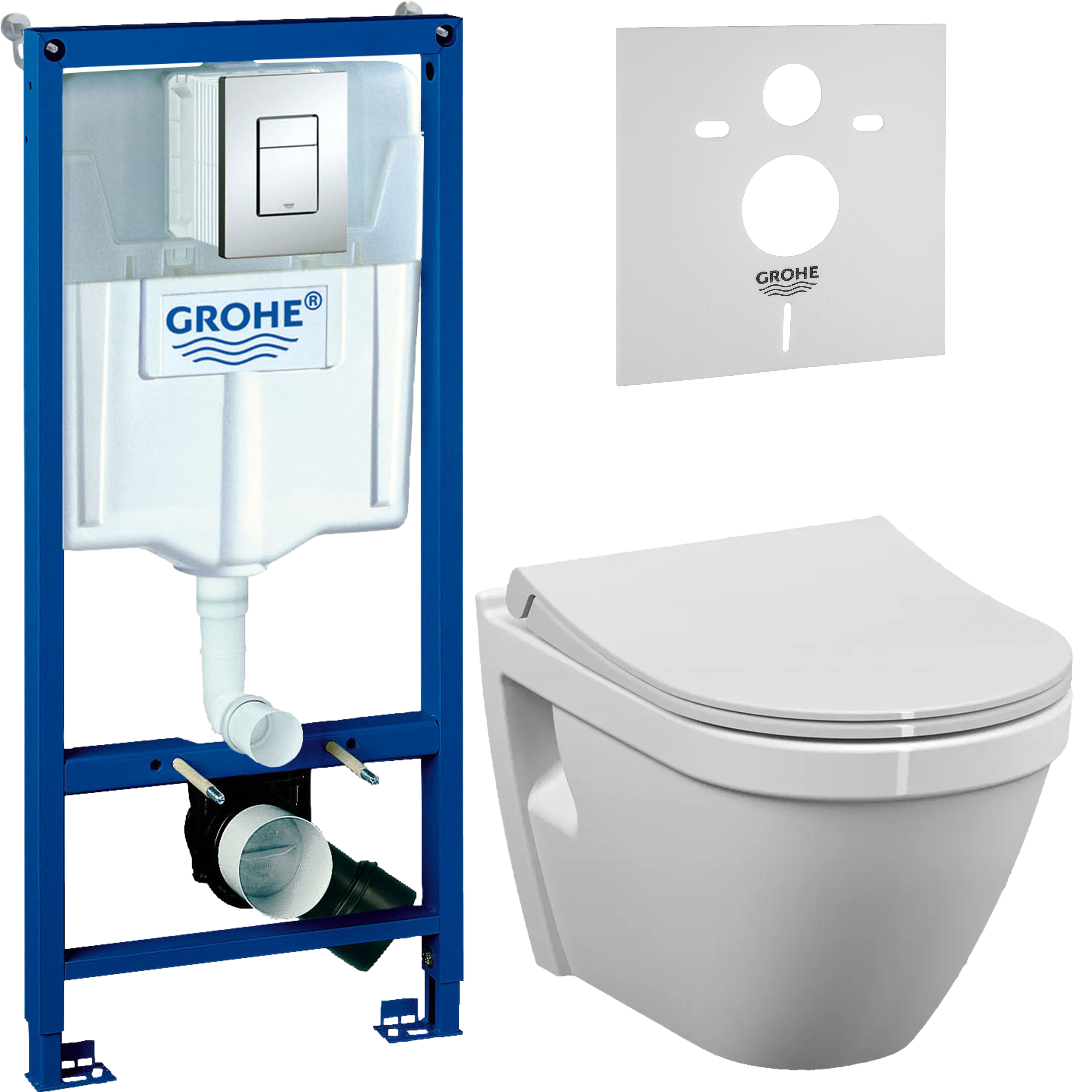 Комплект 4 в 1 Унитаз подвесной VitrA S50 7740B003-0075 + Сиденье 110-003-019 + Инсталляция с кнопкой Grohe Rapid SL 38772001 цвет хром + Звукоизоляция 37131000