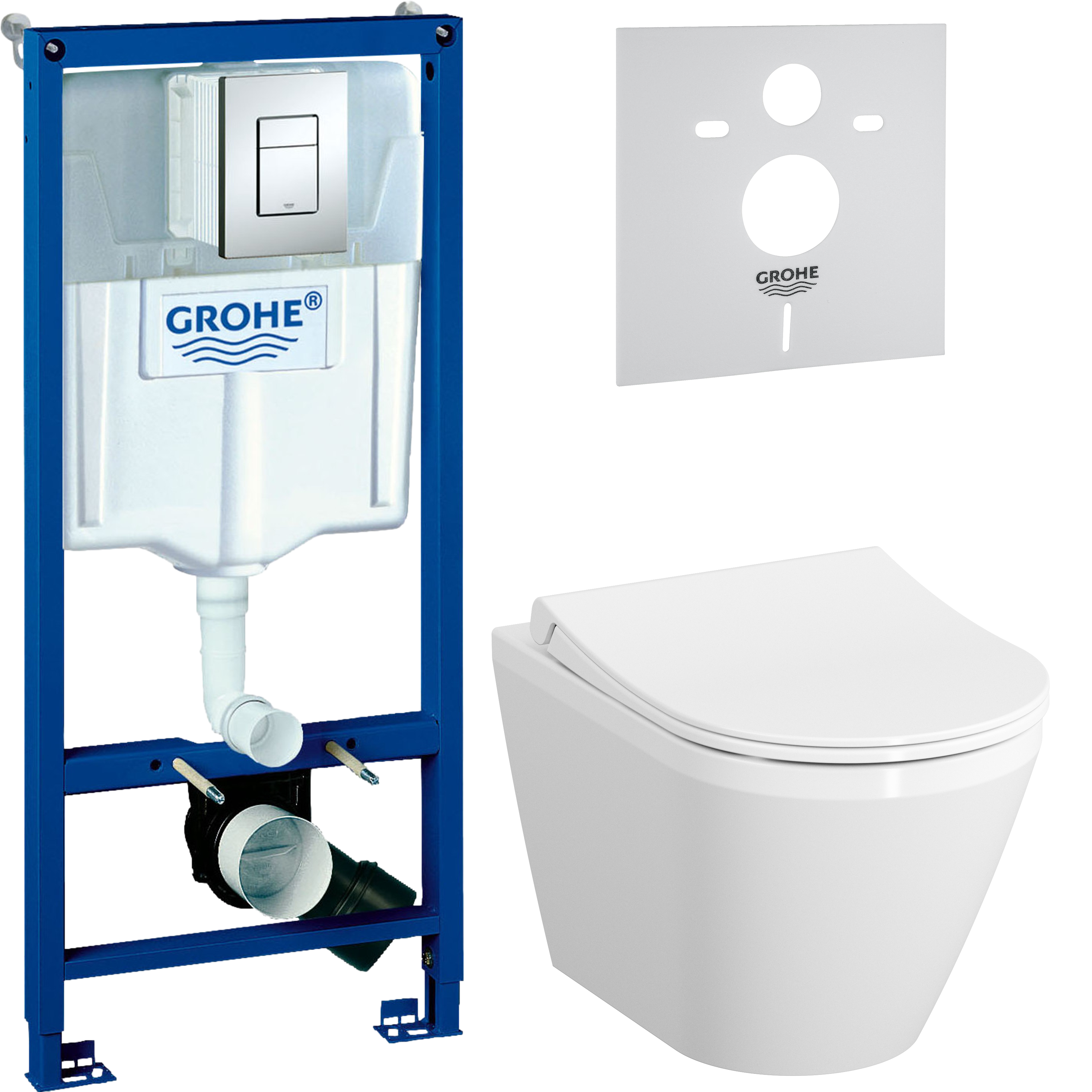 Комплект 4 в 1 Унитаз подвесной VitrA Integra Round 7041B003-0075 + Сиденье 110-003-019 + Инсталляция с кнопкой Grohe Rapid SL 38772001 цвет хром + Звукоизоляция 37131000