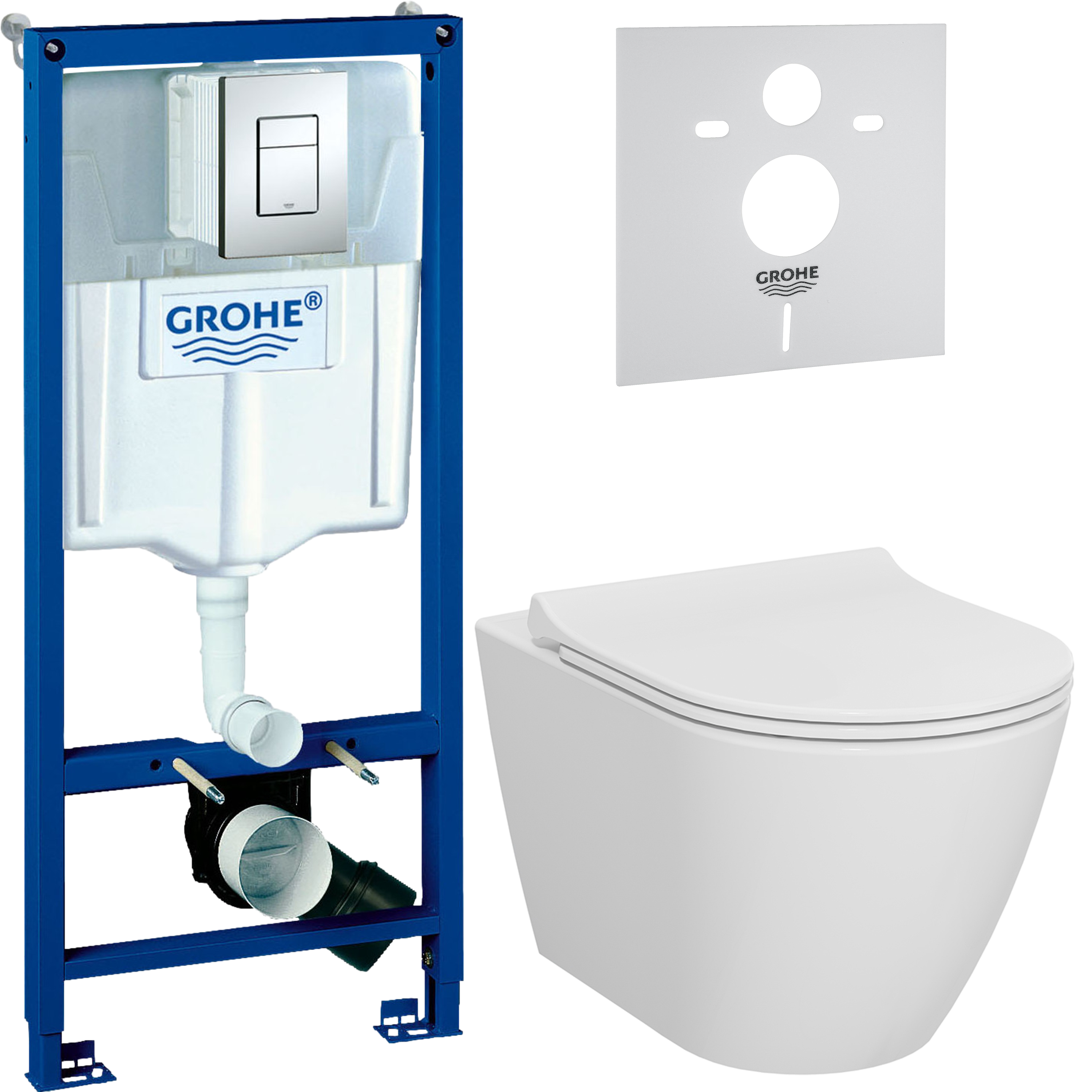 Комплект 4 в 1 Унитаз подвесной VitrA Sanibelle 7551B003-0075 безободковый + Сиденье 801-003-019 с микролифтом + Инсталляция с кнопкой Grohe Rapid SL 38772001 цвет хром + Звукоизоляция 37131000