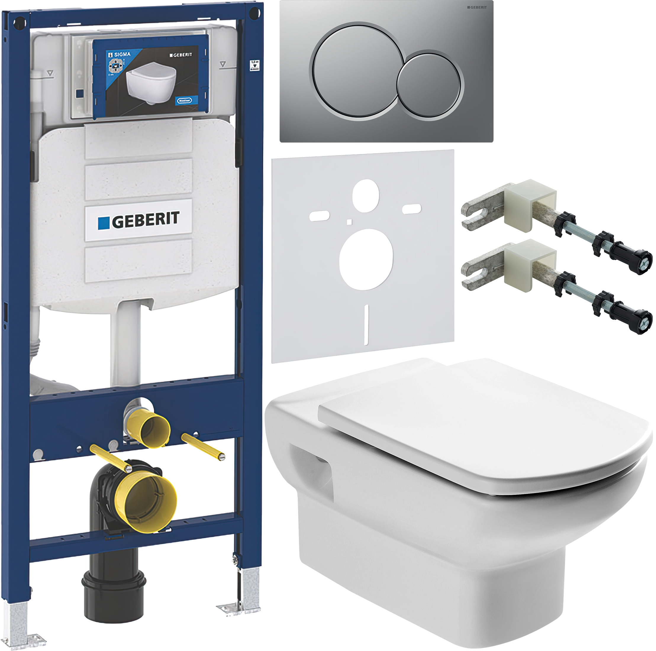 Комплект 6 в 1 Унитаз подвесной Roca Dama senso 346517000 + Сиденье Dama Senso ZRU9302820 c микролифтом, петли хром + Инсталляция Geberit Duofix UP 320 111.300.00.5 (111.950.00.6) + Кнопка Sigma 01 115.770.JQ.5 цвет матовый хром + Крепления 111.815.00.1 к