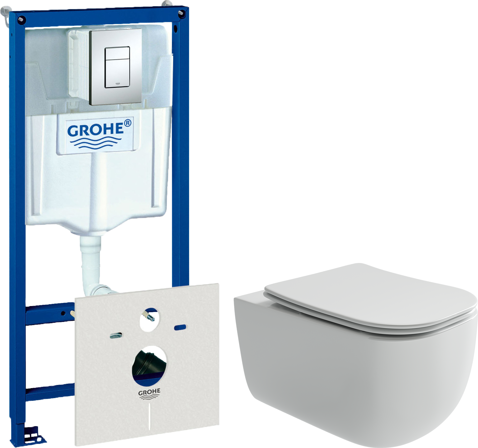 Комплект Унитаз подвесной Ceramicanova Noel CN3013 + Инсталляция Grohe Rapid SL 38772001 3 в 1 с кнопкой смыва + Шумоизоляция 37131000