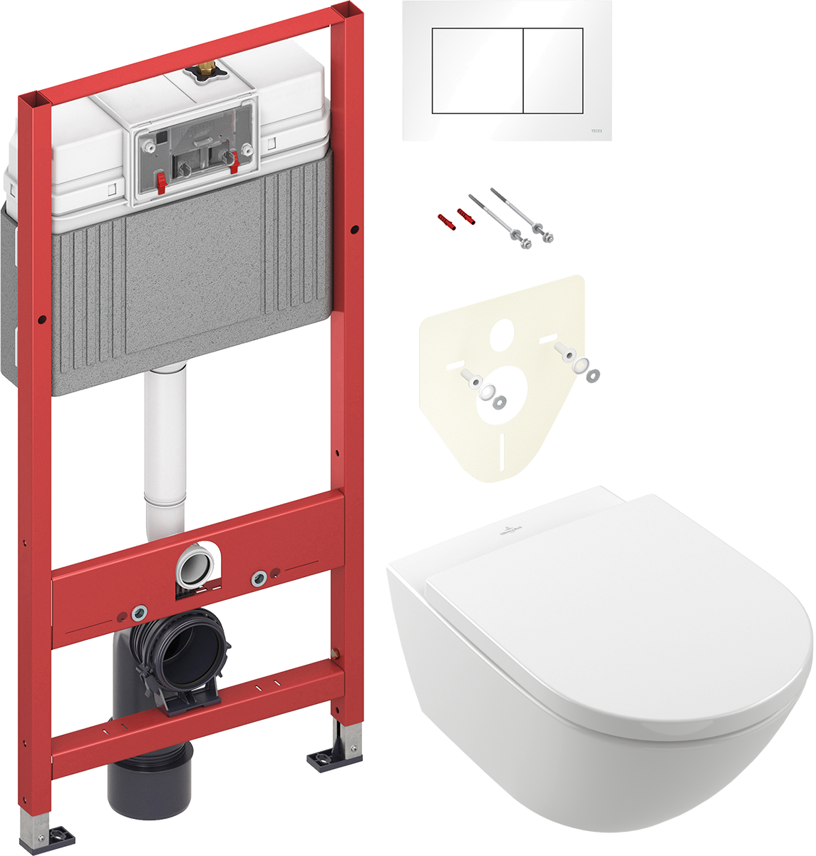 Комплект 2 в 1 Унитаз подвесной Villeroy & Boch Subway 3.0 4670TS01 + Инсталляция с кнопкой TECE Base 9400413 цвет белый