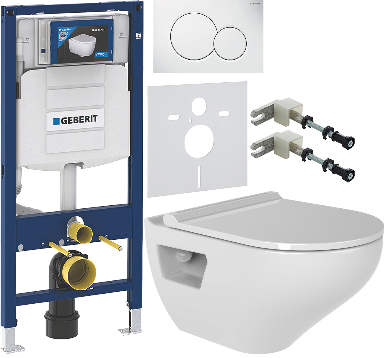 Комплект 5 в 1 Унитаз подвесной Bien Ion IOKA050N2VP1W5000 + Инсталляция Geberit Duofix UP 320 111.300.00.5 (111.950.00.6) + Кнопка Sigma 01 115.770.11.5 цвет белый + Крепления 111.815.00.1 к стене + Звукоизоляция 156.050.00.1