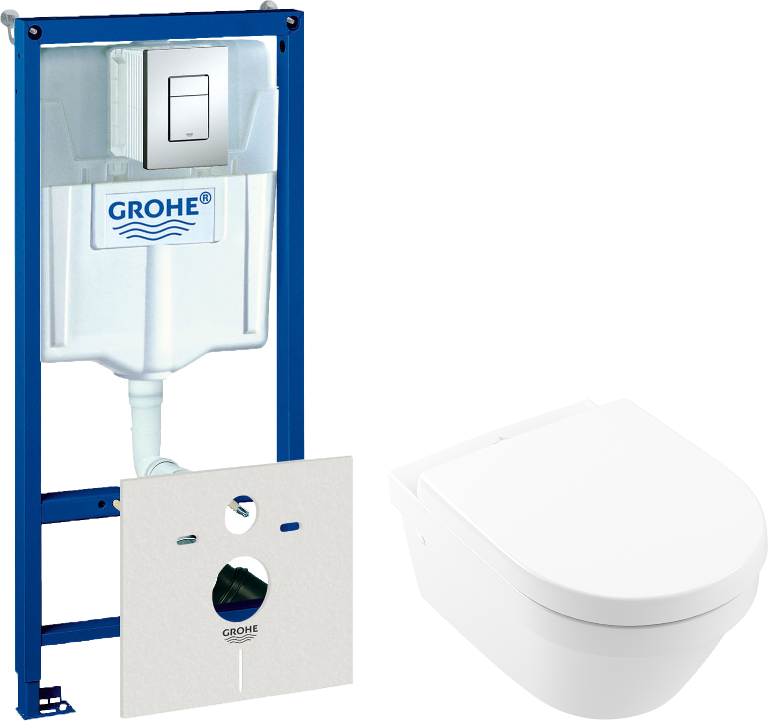 Комплект Унитаз подвесной Villeroy & Boch Architectura 4694HR01 + Инсталляция Grohe Rapid SL 38772001 3 в 1 с кнопкой смыва + Шумоизоляция 37131000