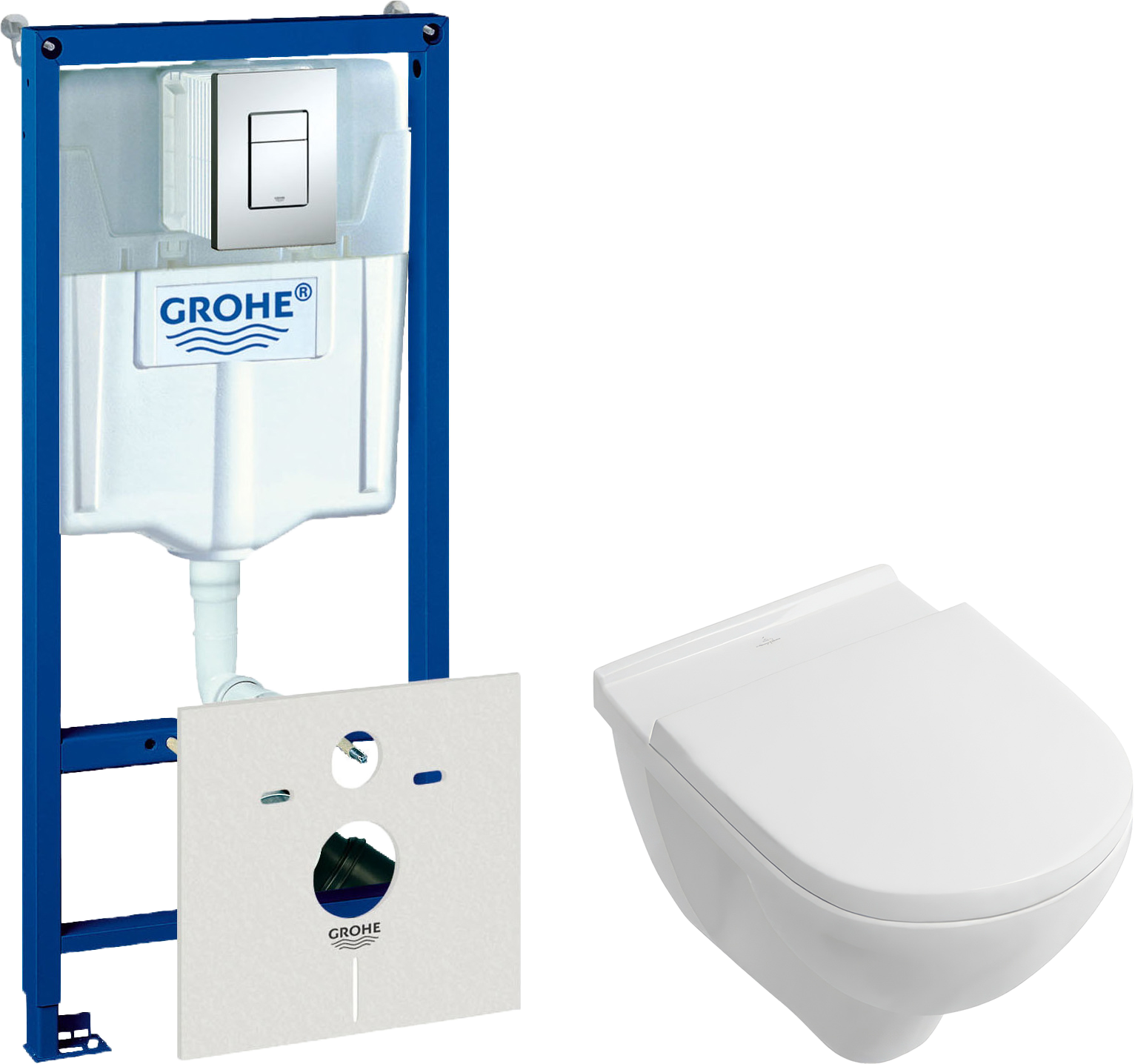 Комплект  Унитаз подвесной Villeroy & Boch O.Novo 5660HR01 alpin, безободковый + Система инсталляции для унитазов Grohe Rapid SL 38772001, 3 в 1 с кно