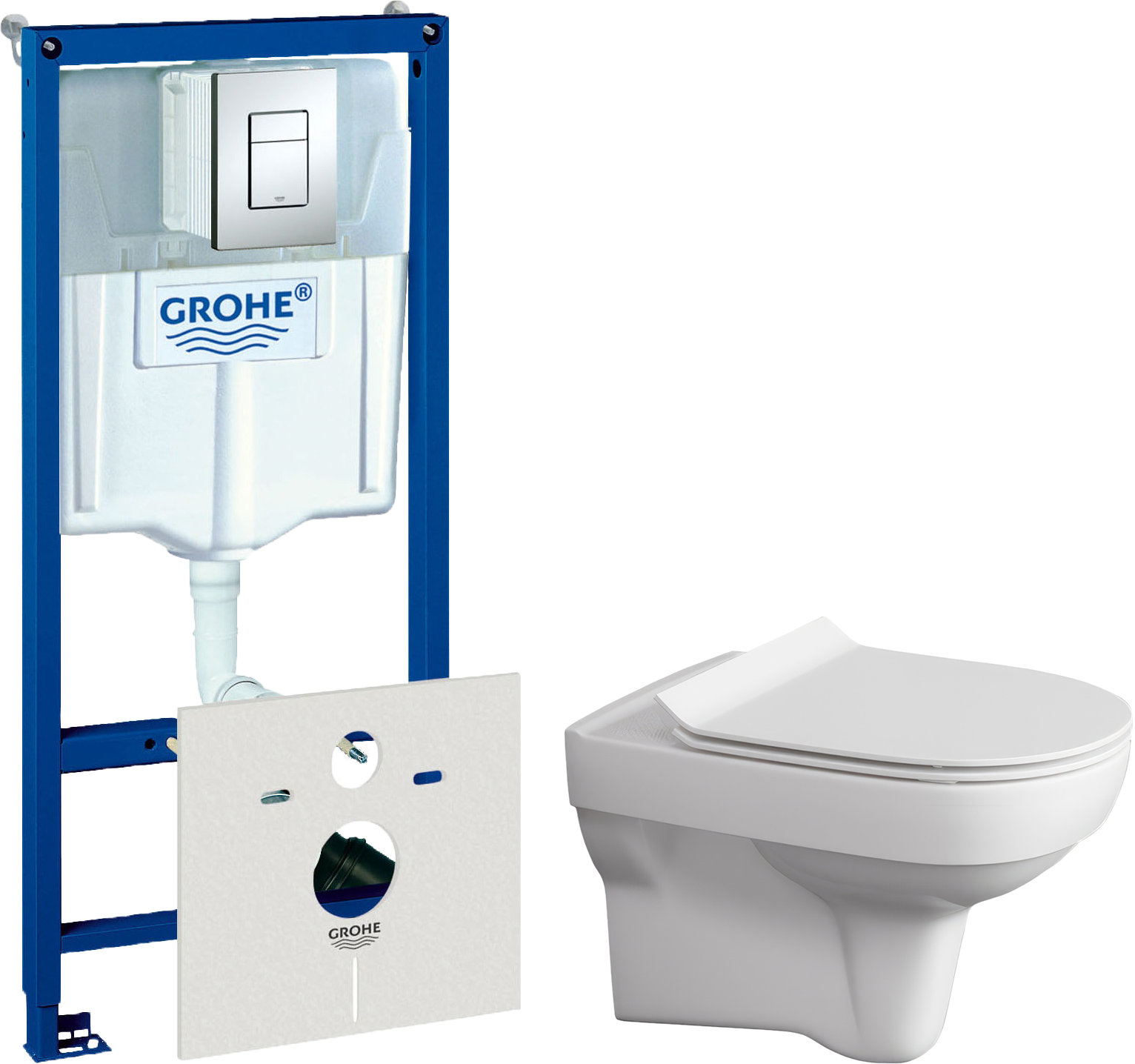 Комплект Унитаз подвесной Cersanit City Clean On DPL EO slim + Инсталляция Grohe Rapid SL 38772001 3 в 1 с кнопкой смыва + Шумоизоляция 37131000