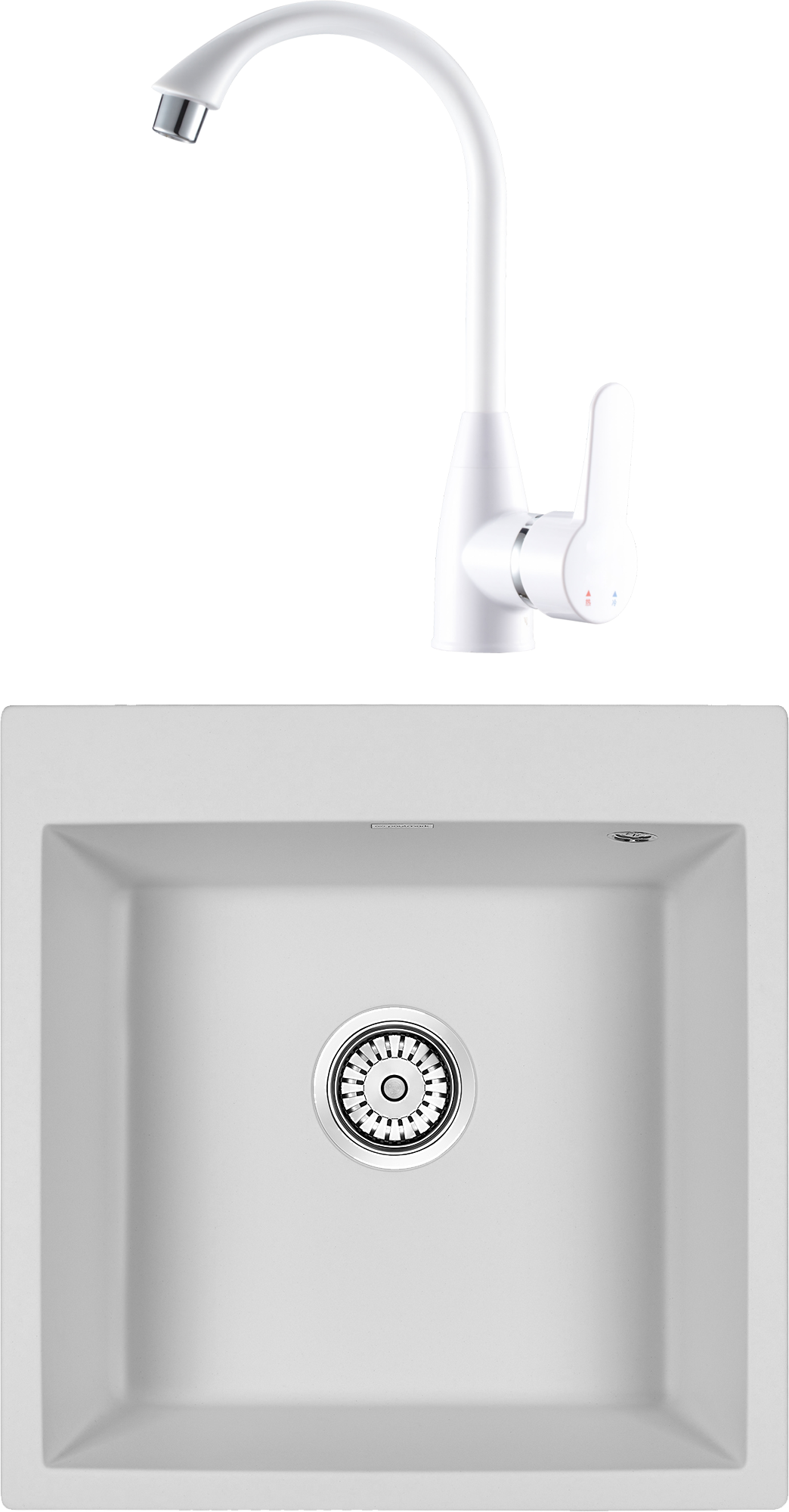 Комплект Мойка Paulmark Kante 50 PM105152-WH, белый + Смеситель РМС PL5 PL5-017F, белый