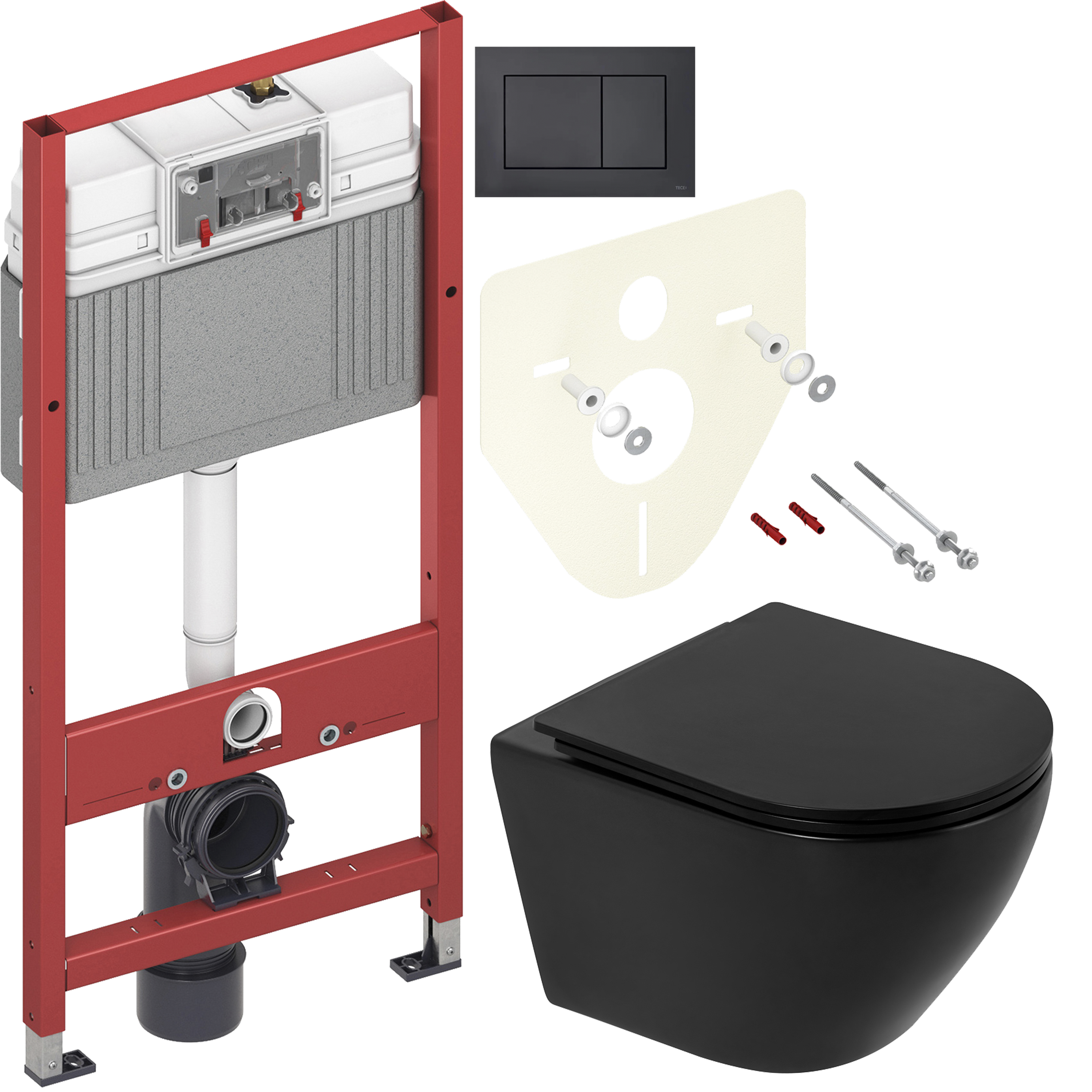 Комплект 3 в 1 Унитаз подвесной BelBagno Colorato BB062CHR-MB + Сиденье BB062SC-MB + Инсталляция с кнопкой TECE Now 9400414