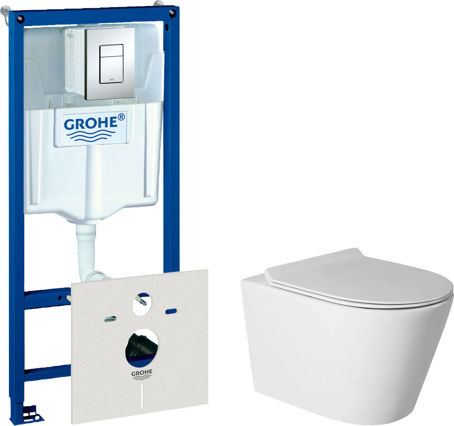 Комплект  Унитаз подвесной BOND Oval F03-10 безободковый, с микролифтом + Система инсталляции для унитазов Grohe Rapid SL 38772001, 3 в 1 с кнопкой см