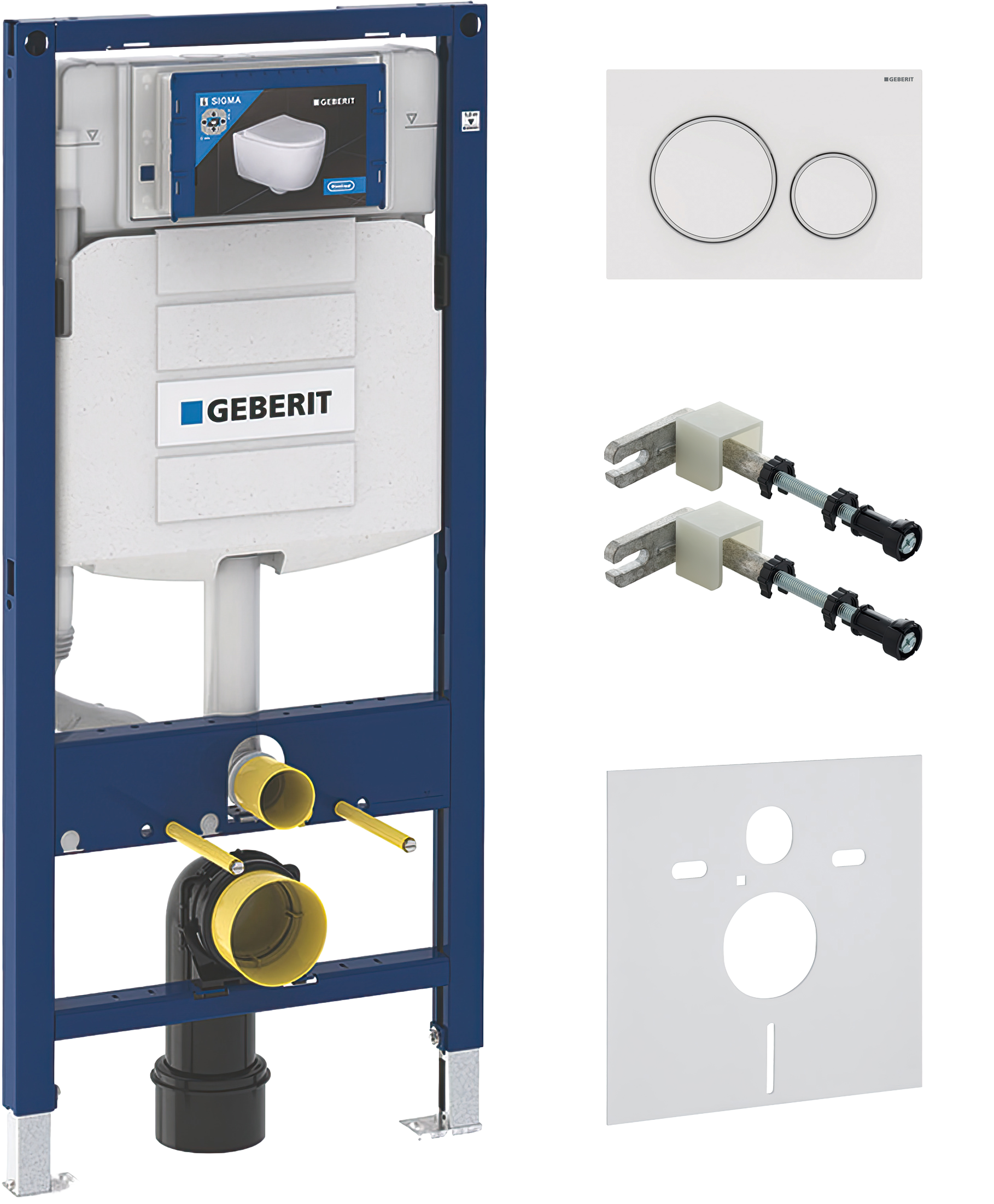 Комплект Инсталляция Geberit Duofix UP 320 111.300.00.5 (111.950.00.6) + Крепления 111.815.00.1, к стене + Кнопка Sigma 20 115.882.11.1 цвет матовый белый + Звукоизоляция