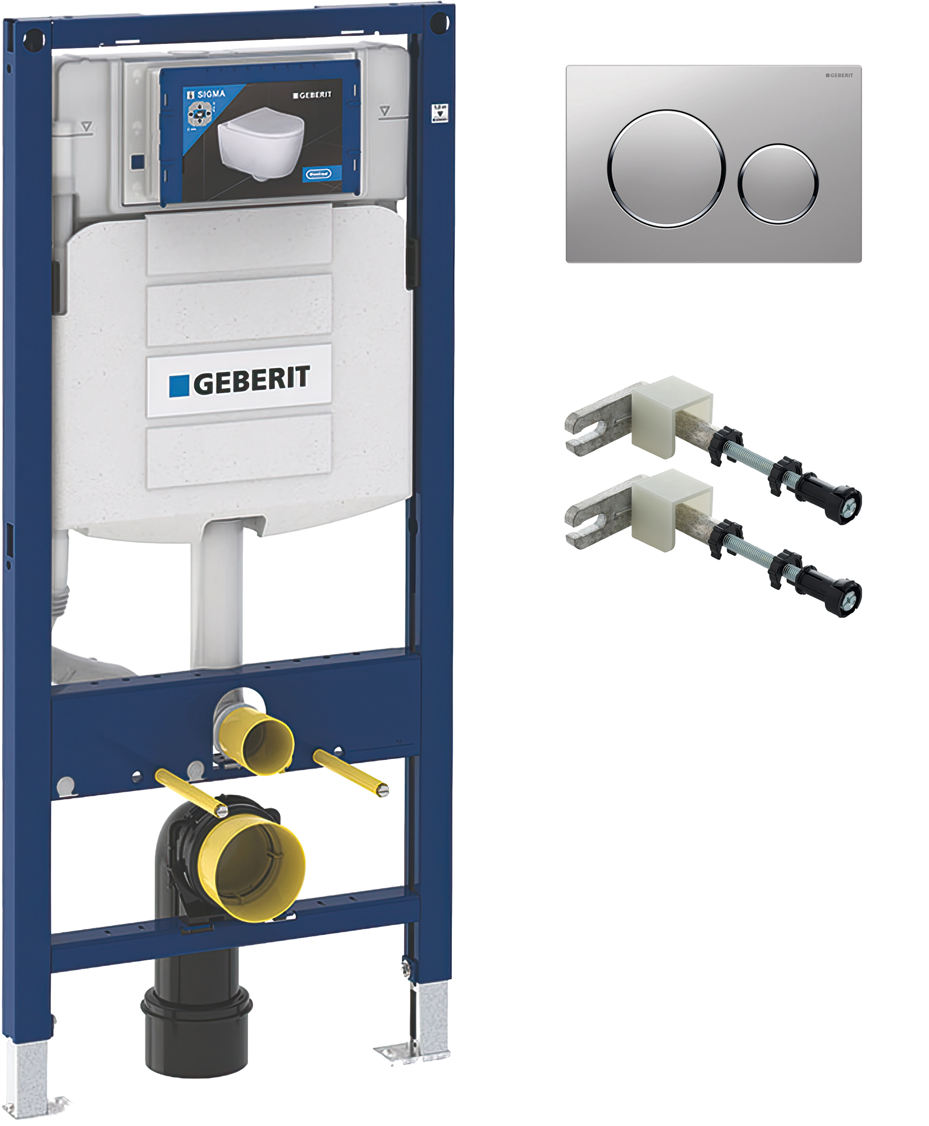 Комплект Инсталляция Geberit Duofix UP 320 111.300.00.5 (111.950.00.6) + Крепления 111.815.00.1, к стене + Кнопка Sigma 20 115.882.JQ.1 цвет матовый хром, глянцевый хром