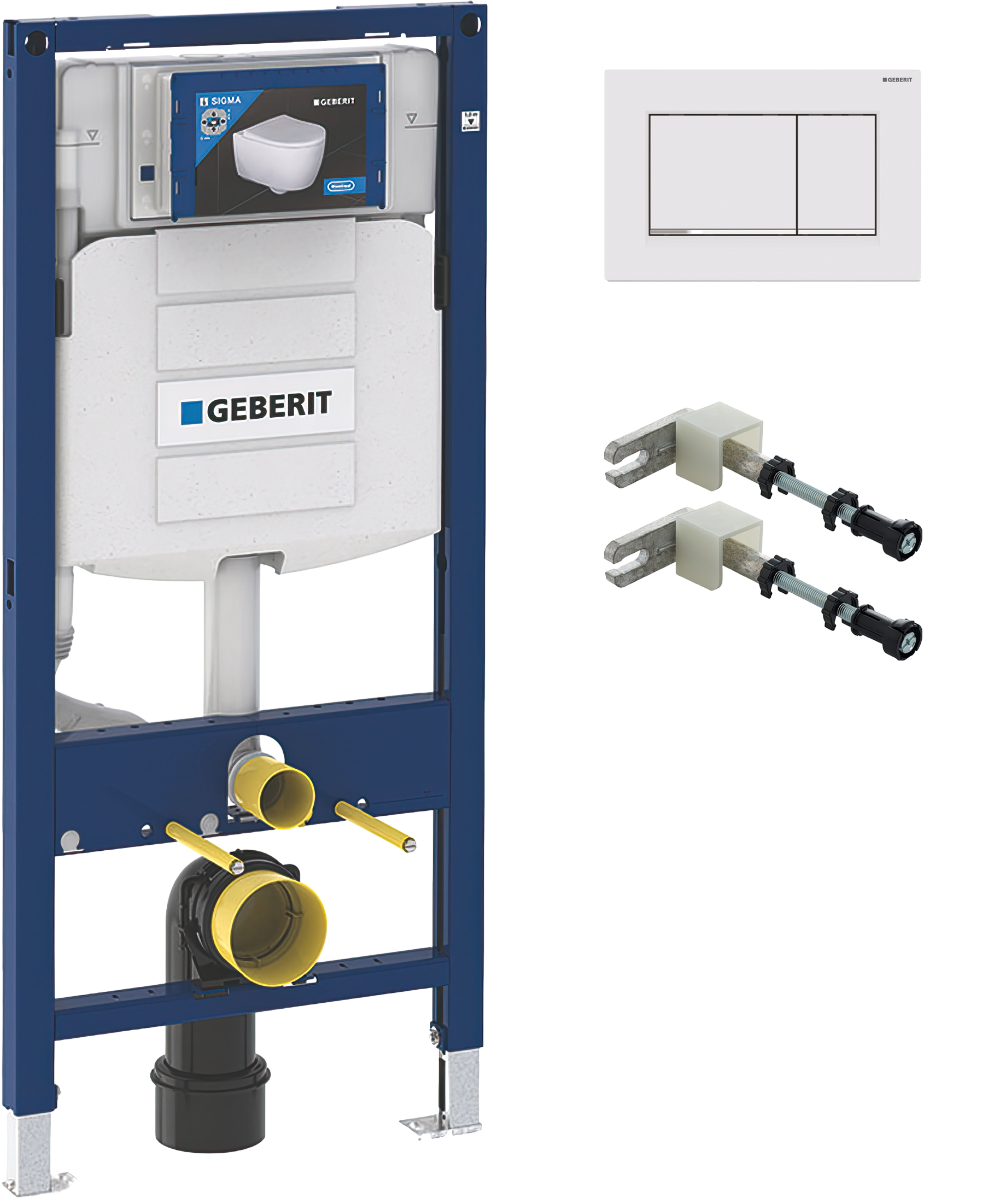 Комплект Инсталляция Geberit Duofix UP 320 111.300.00.5 (111.950.00.6) + Крепления 111.815.00.1, к стене + Кнопка Sigma 30 115.883.JT.1 цвет матовый белый, глянцевый хром