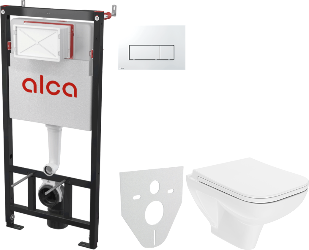 Комплект 3 в 1 Унитаз подвесной DIWO Сочи 7508N003-0079 безободковый + Сиденье Yakut 0344 быстросъемное, с микролифтом + Инсталляция с кнопкой AlcaPlast AM101/1120-4:1 RU M571-0001 цвет хром глянец