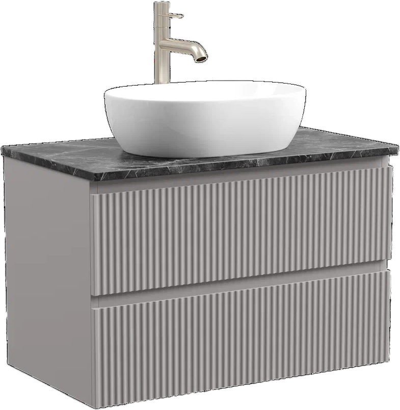 Тумба с раковиной Sancos Snob R 80 см, doha soft, столешница черный мрамор, раковина CN6019