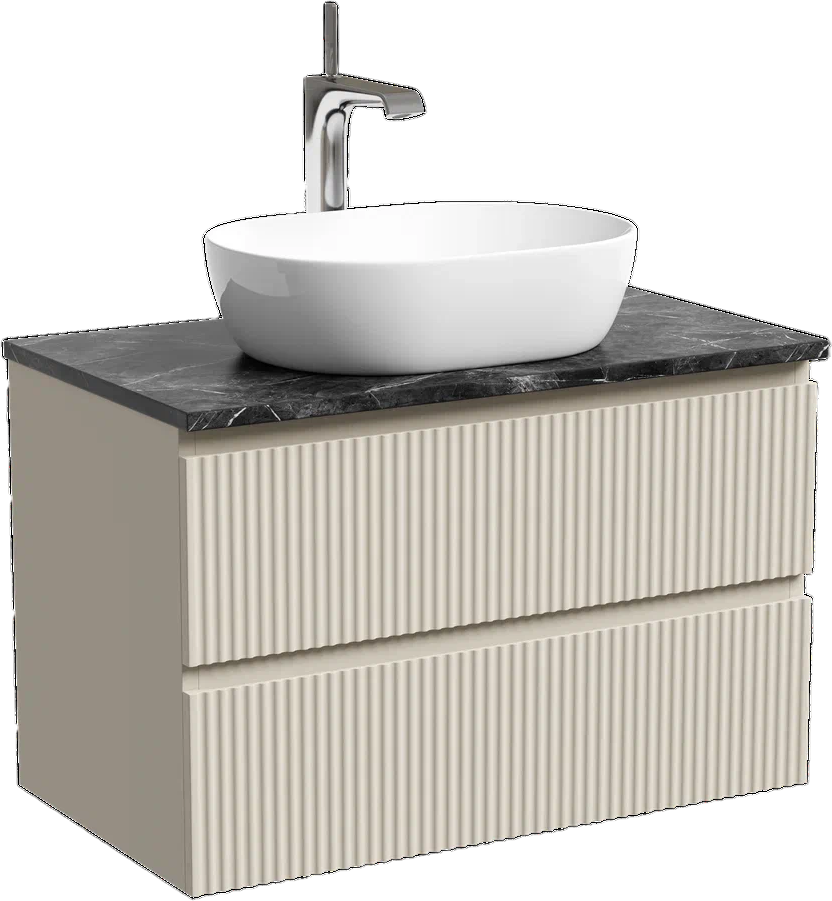 Тумба с раковиной Sancos Snob R 80 см, beige soft, столешница черный мрамор, раковина CN5010