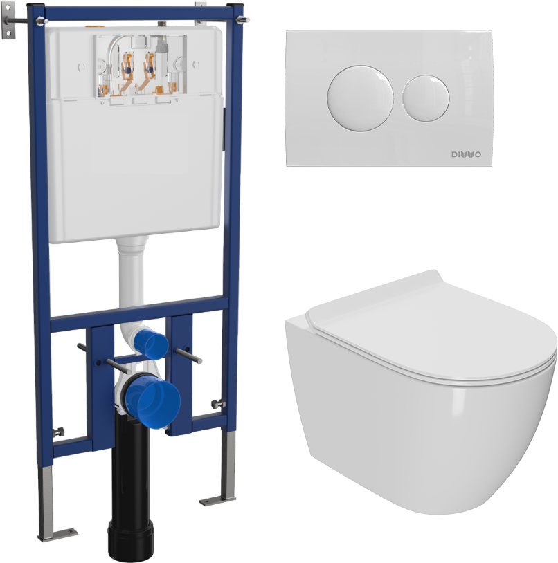 Комплект 3 в 1 Унитаз подвесной Bauedge Bau Dream + Инсталляция DIWO 4501 + Кнопка 7310 цвет глянцевый белый
