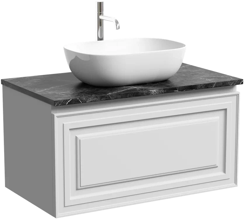 Тумба с раковиной Sancos Very 80 см, bianco, столешница черный мрамор, раковина CN6009