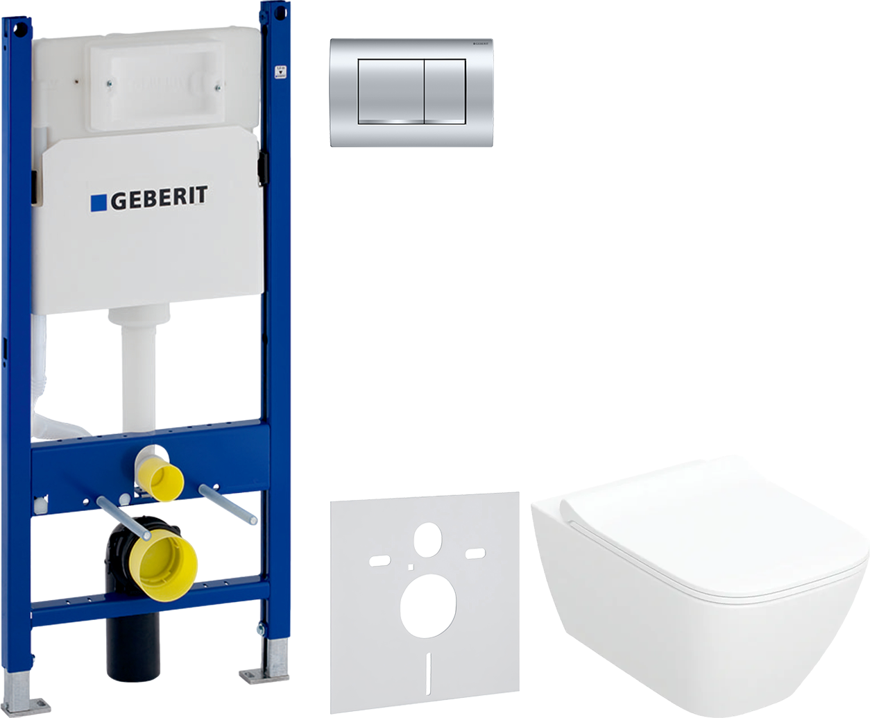 Комплект 3 в 1 Унитаз подвесной Geberit Smyle Square 500.685.01.1 + Инсталляция с кнопкой Duofix Delta 458.163.21.1 цвет хром + Звукоизоляция 156.050.00.1