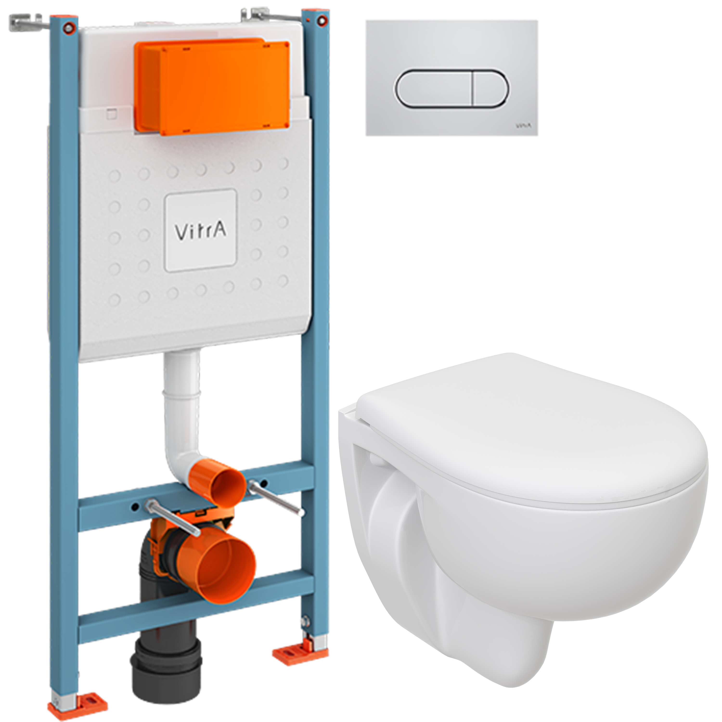 Комплект 3 в 1 Инсталляция с кнопкой VitrA V-Fix Core 732-5800-01 цвет хром глянец + Унитаз подвесной Seramiksan Natura A051041H + Крышка AG50002