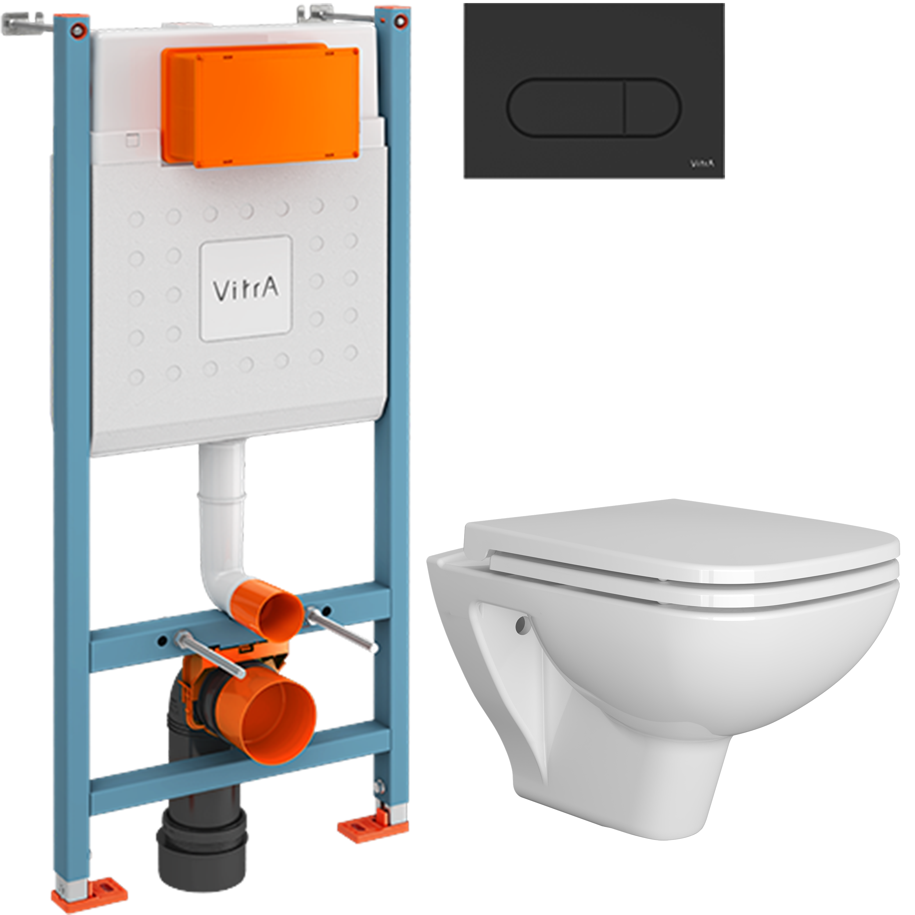 Комплект 3 в 1 Унитаз подвесной DIWO Сочи 7508N003-0079 безободковый + Сиденье Yakut 0344 быстросъемное, с микролифтом + Инсталляция с кнопкой VitrA V-Fix Core 732-5800-01 цвет матовый черный