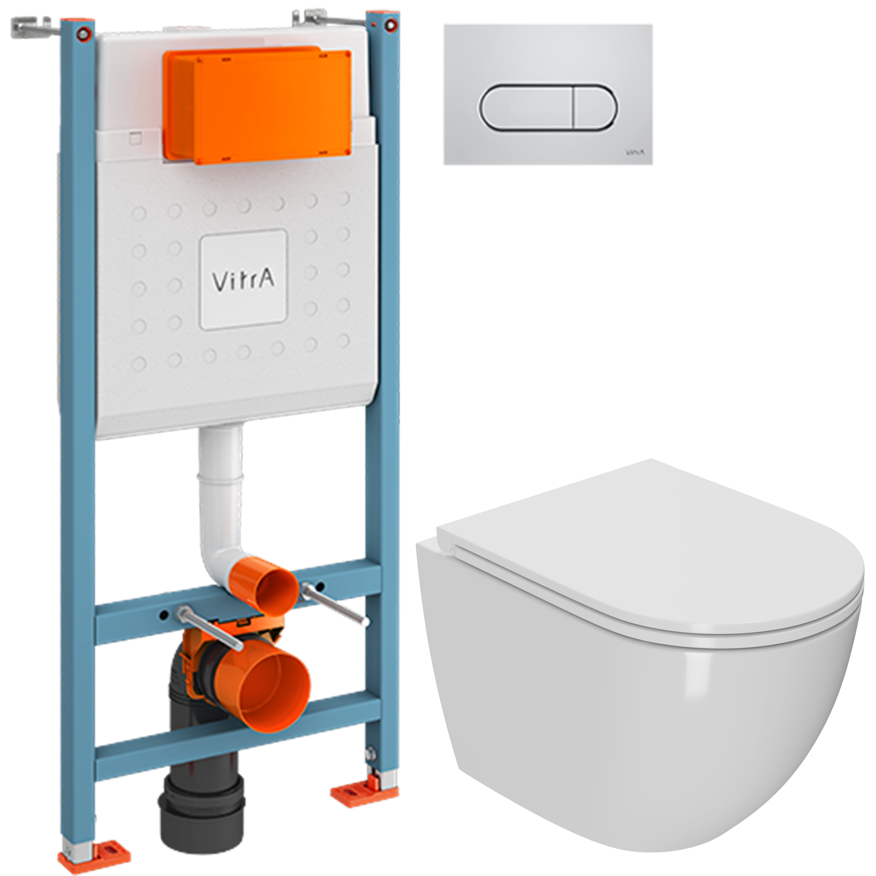 Комплект 2 в 1 Унитаз подвесной Bauedge Bau Dream + Инсталляция с кнопкой VitrA V-Fix Core 732-5800-01 цвет хром глянец