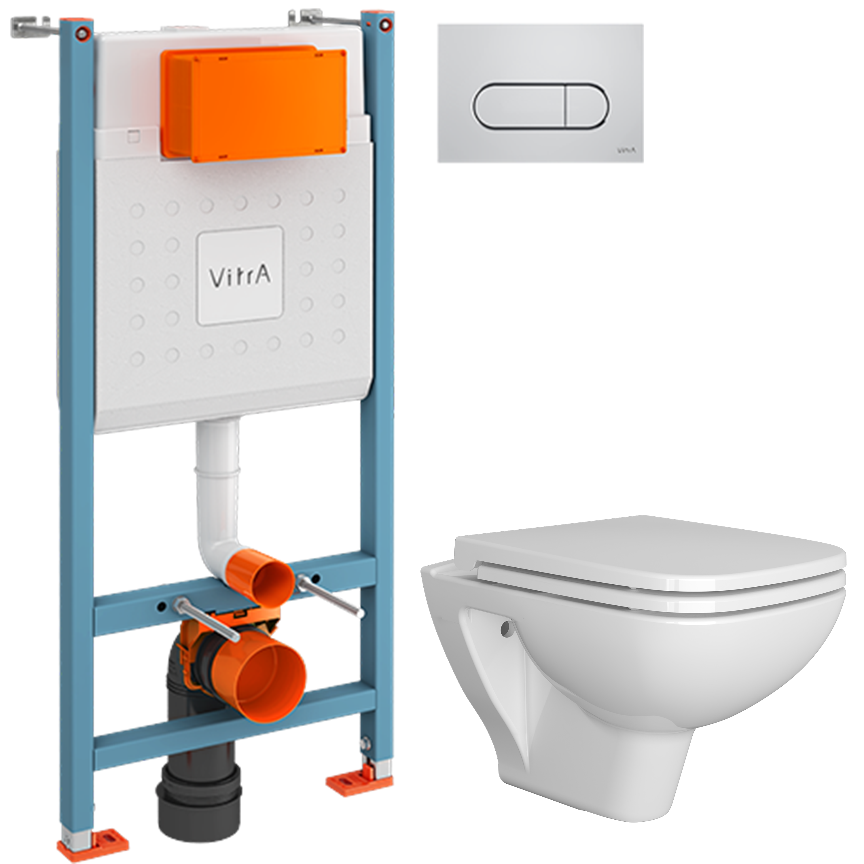Комплект 3 в 1 Унитаз подвесной DIWO Сочи 7508N003-0079 безободковый + Крышка Yakut 0344 быстросъемная, с микролифтом + Инсталляция с кнопкой VitrA V-Fix Core 732-5800-01 цвет хром глянец